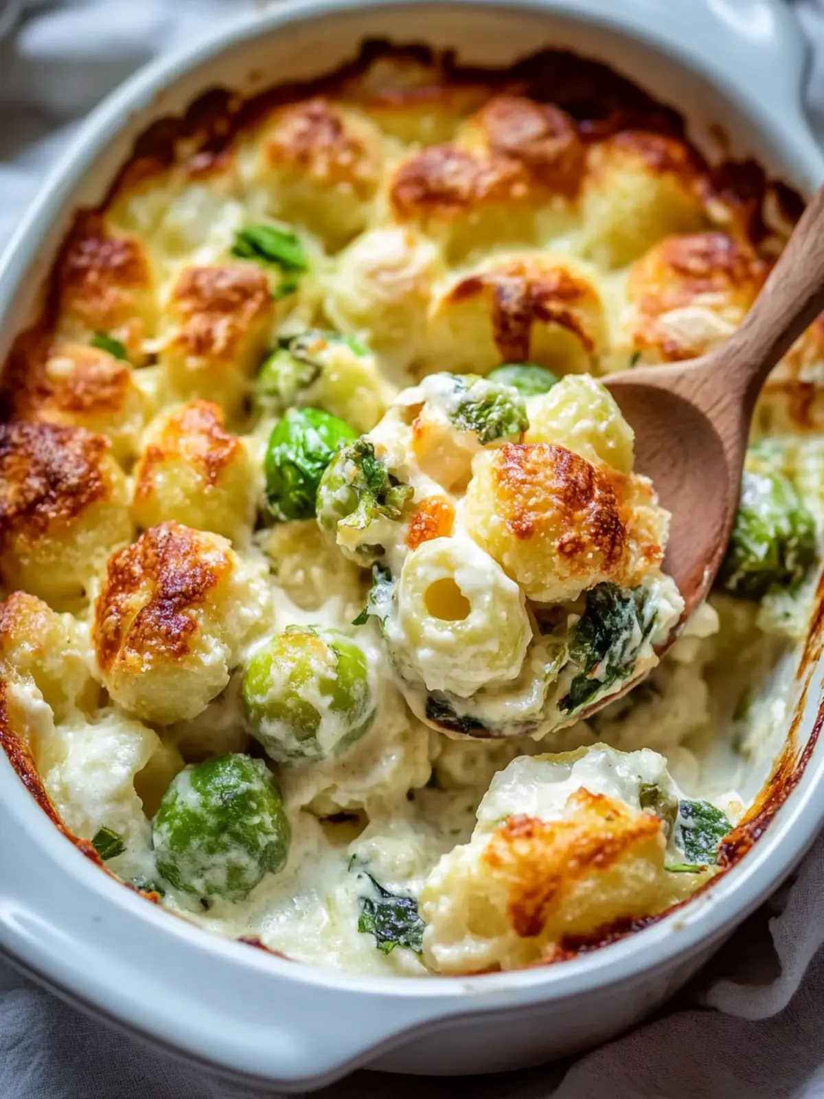 Cremiger Rosenkohl- und Kartoffelauflauf