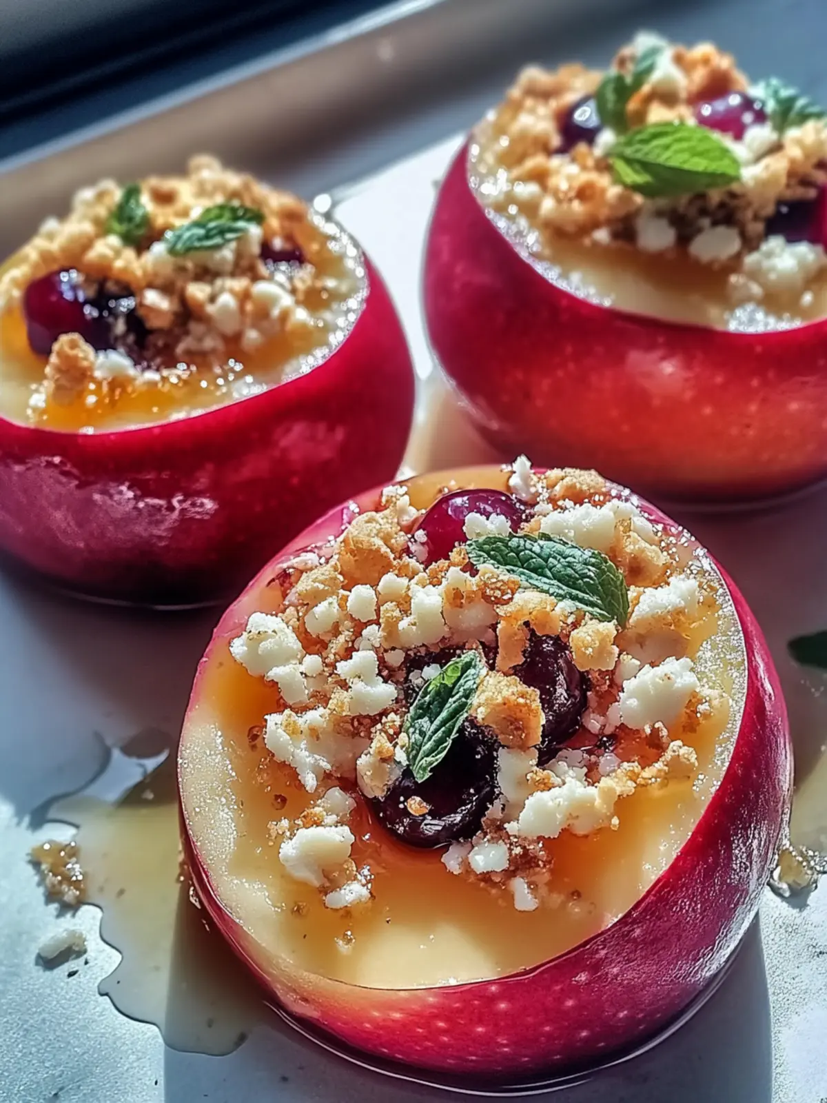 Gebackene Äpfel mit Feta, Honig und Cranberries