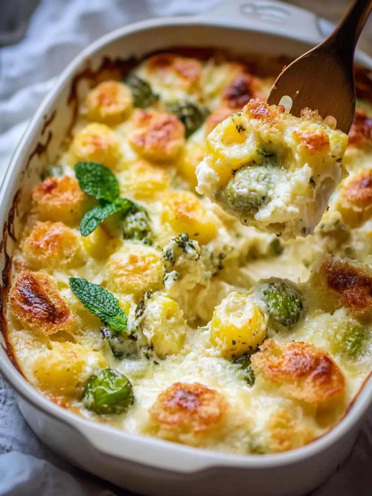 Cremiger Rosenkohl- und Kartoffelauflauf