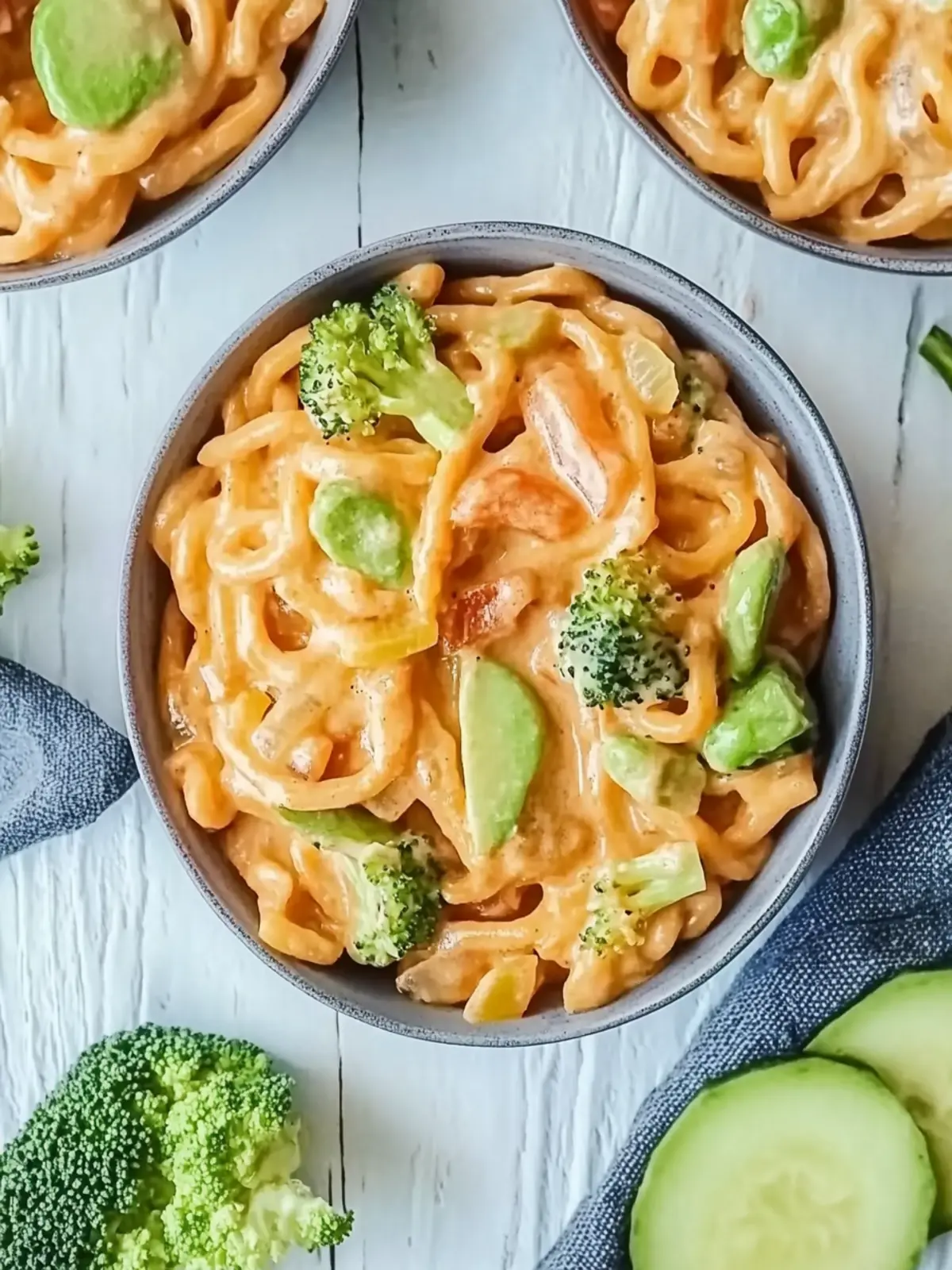 Udon-Nudeln mit Erdnusssauce und Gemüse