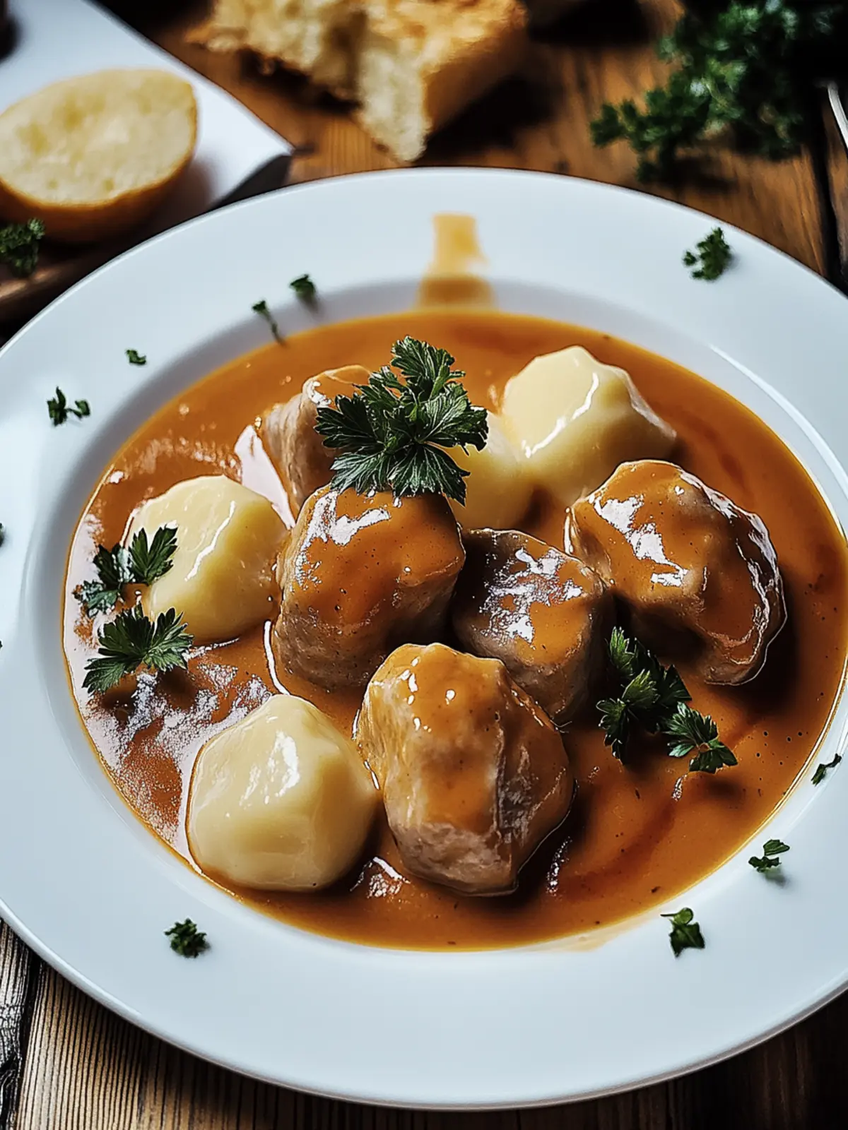 Butterzartes Rahmgulasch mit Serviettenknödel