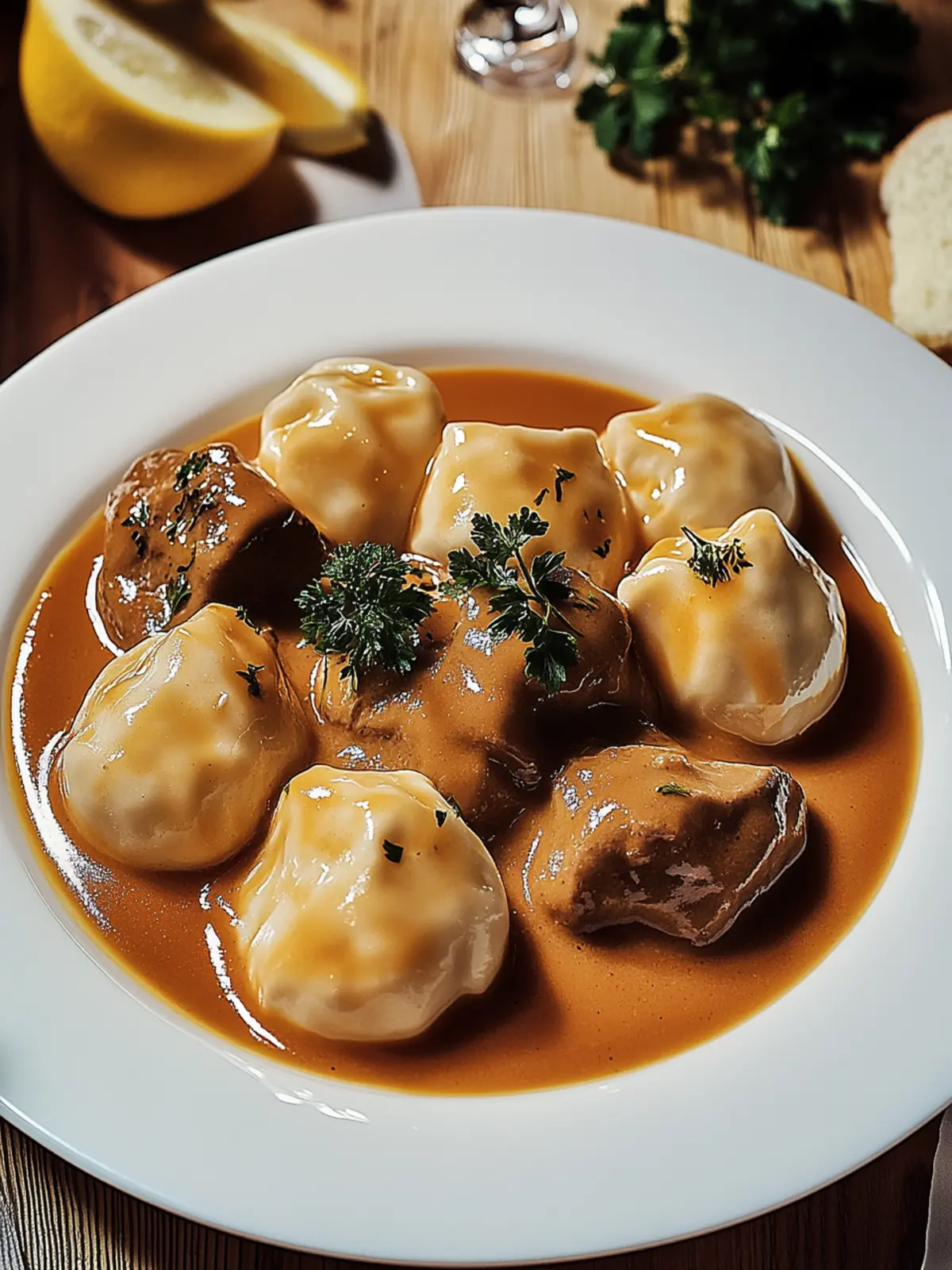 Butterzartes Rahmgulasch mit Serviettenknödel