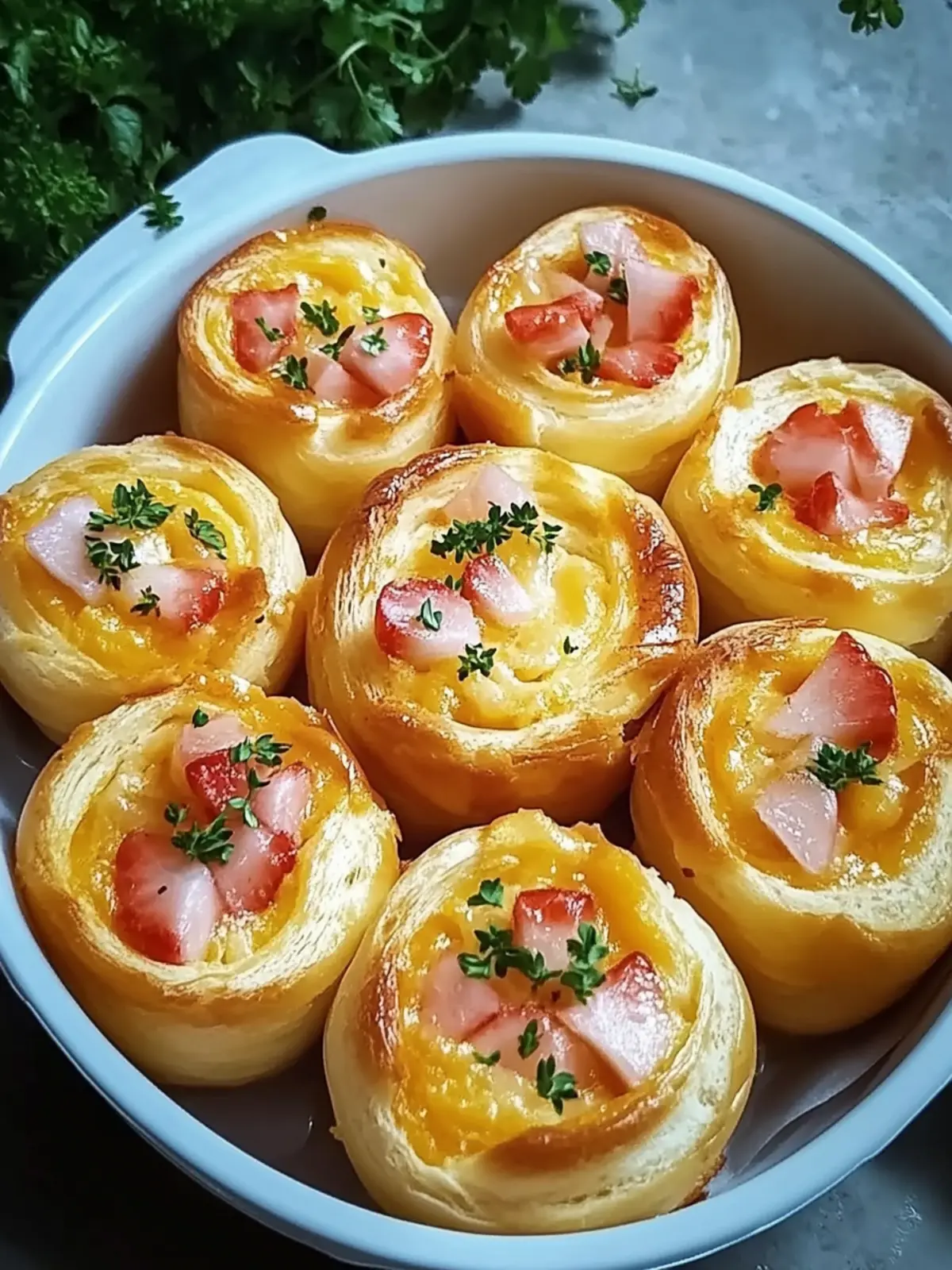 Frühstücksbrötchen mit Rühreiern, Käse und Speck