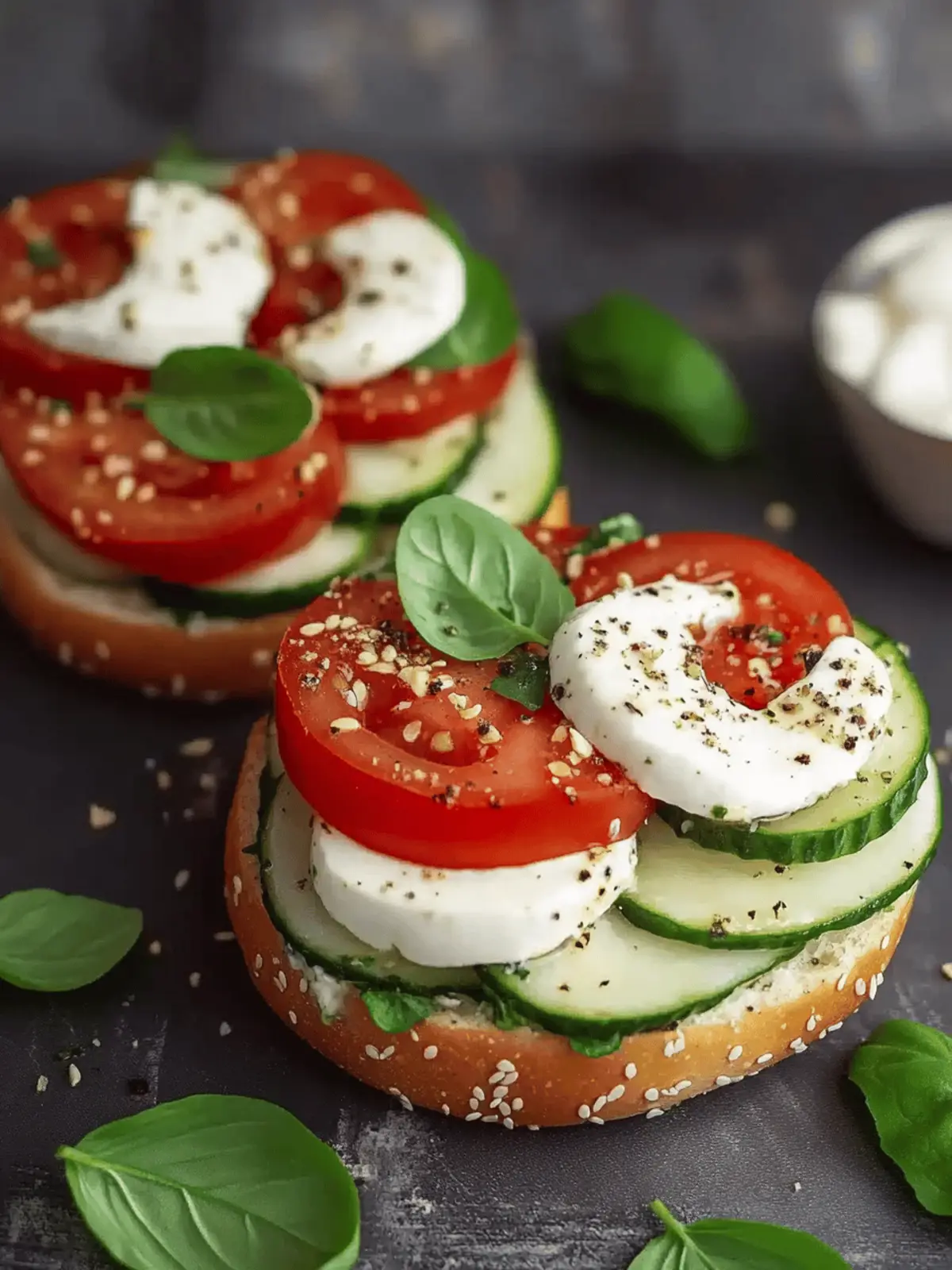 Tomate und Mozzarella Bagel