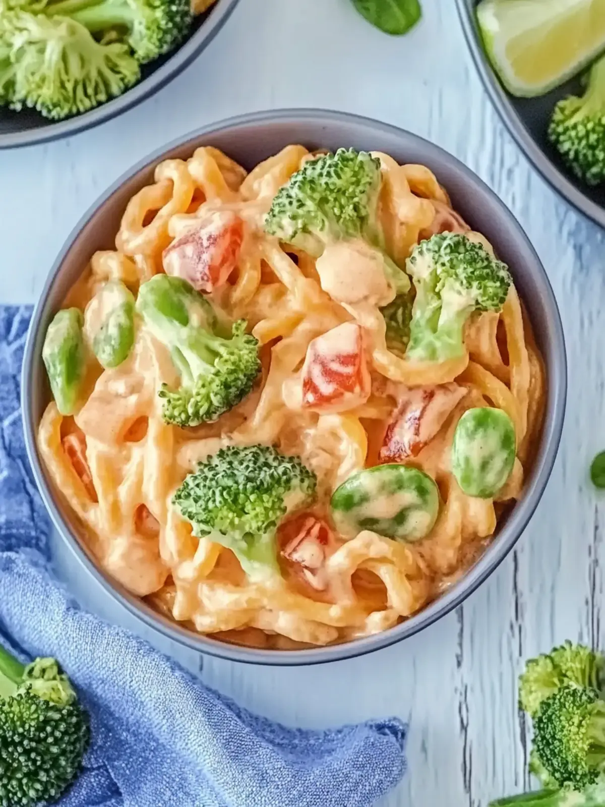 Udon-Nudeln mit Erdnusssauce und Gemüse