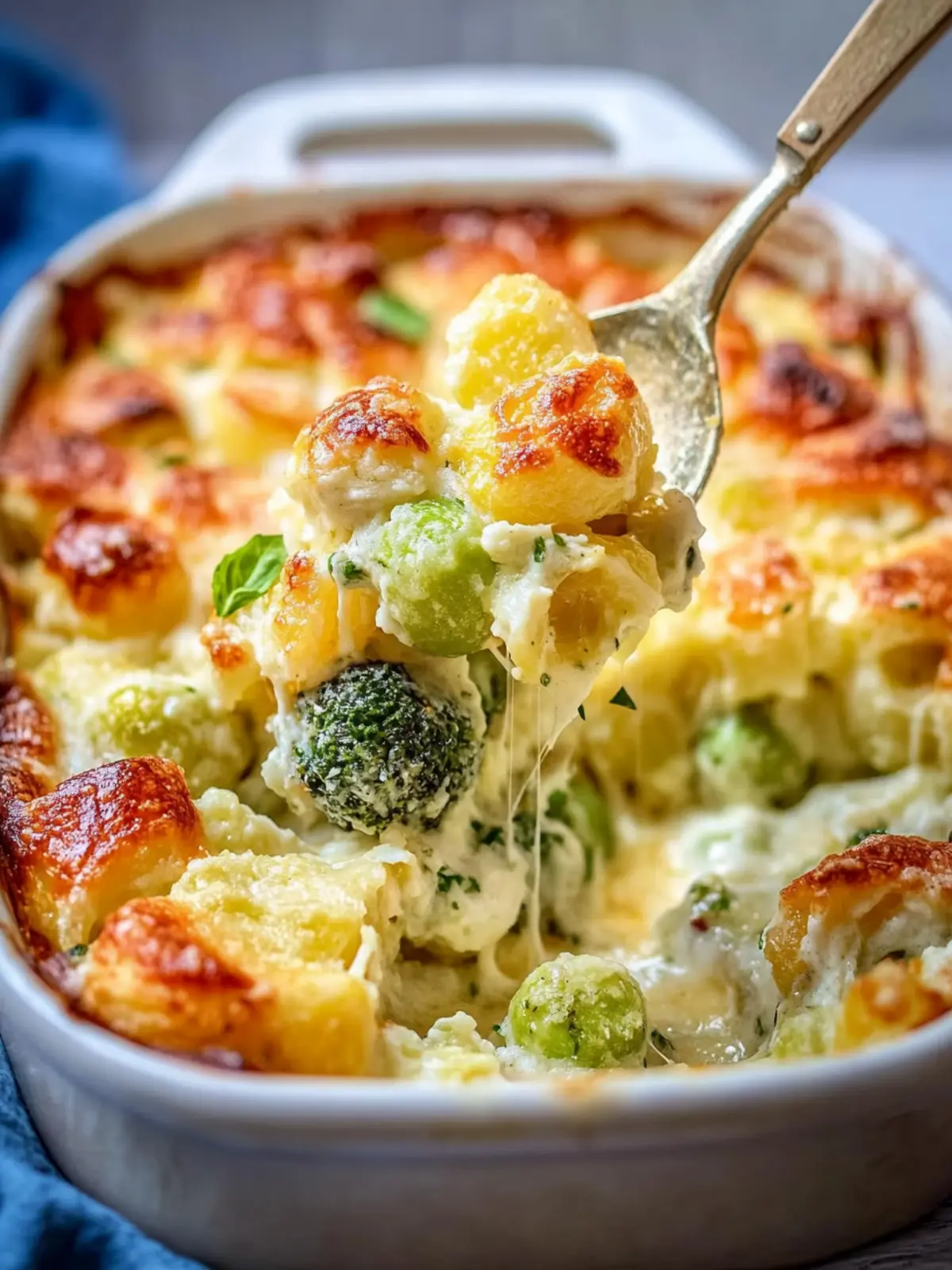 Cremiger Rosenkohl- und Kartoffelauflauf