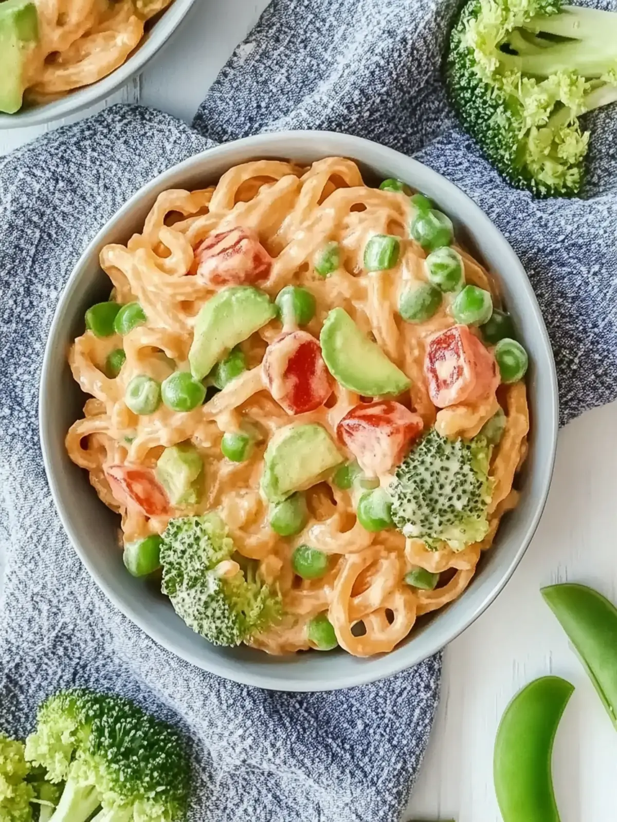 Udon-Nudeln mit Erdnusssauce und Gemüse