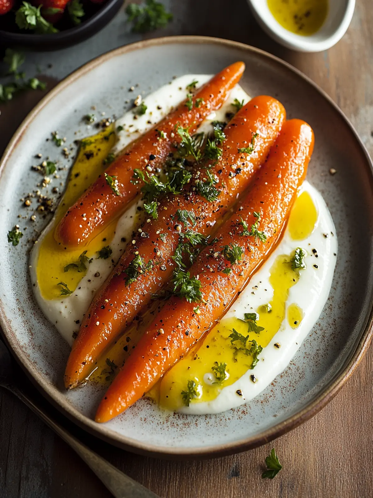Geröstete Karotten mit geschlagenem Ricotta und scharfer Honig Rezept