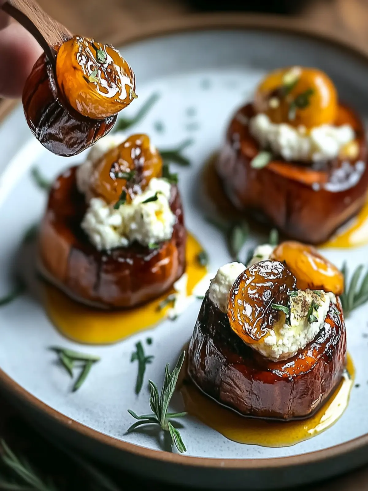 Geröstete gefüllte Datteln mit Ziegenkäse und Honig