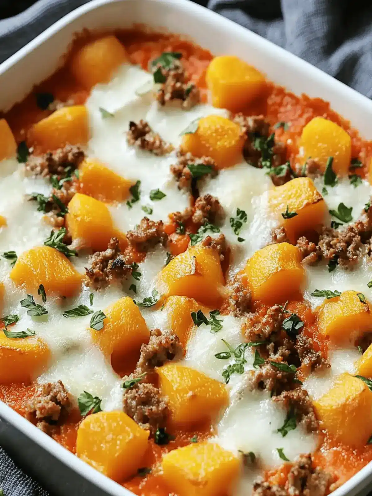 Süßkartoffel und Hackfleischauflauf mit Feta