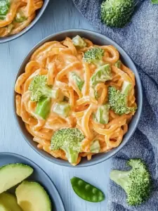 Udon-Nudeln mit Erdnusssauce und Gemüse