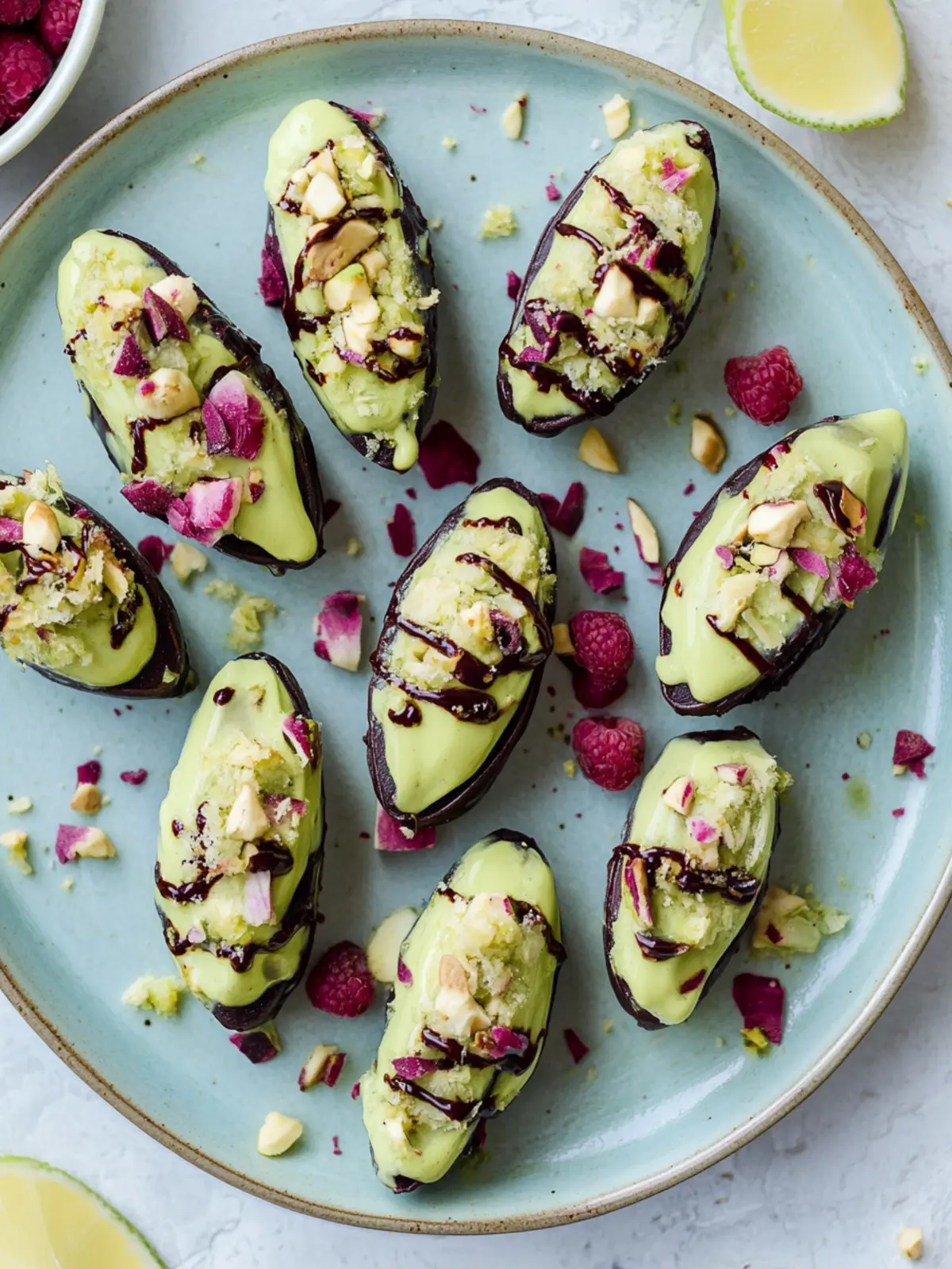 Matcha-Käsekuchen gefüllte Datteln