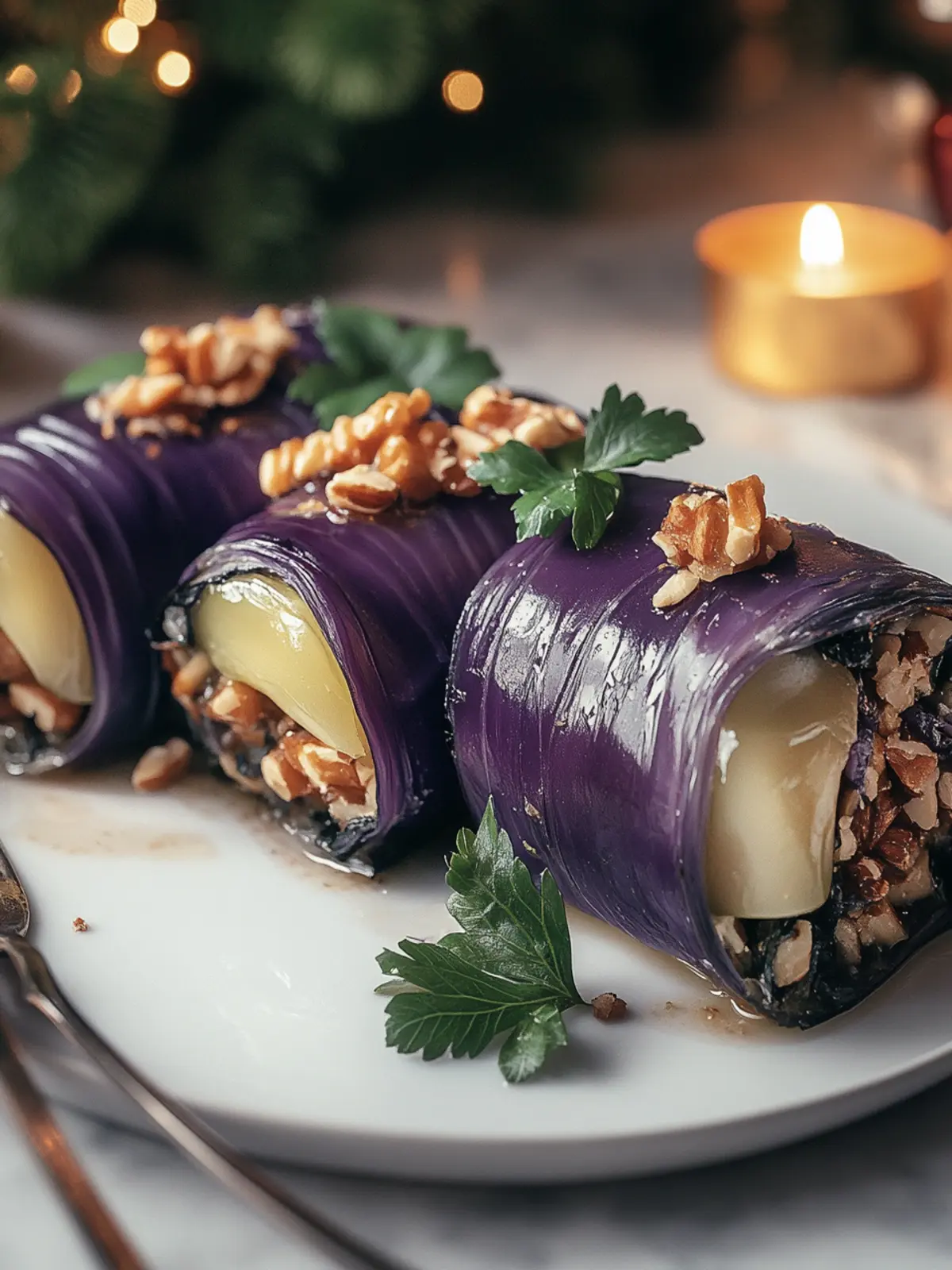 Rotkohlrouladen mit Pilz- und Nussfüllung