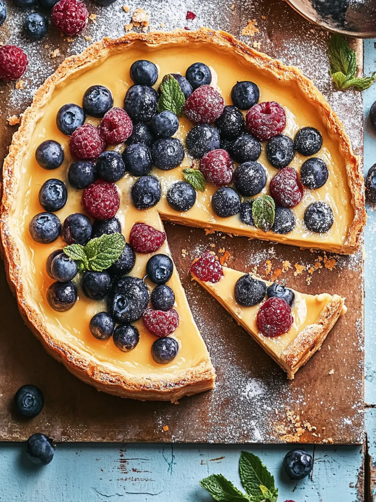 Zitronen- und Heidelbeer-Käsekuchentart