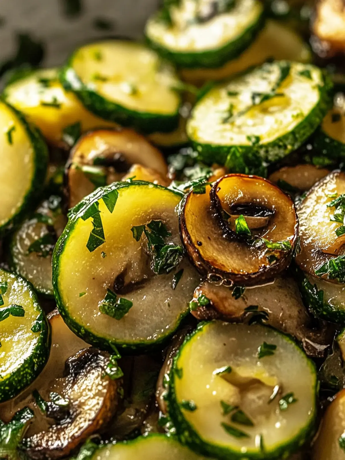 Bratgebratene Zucchini und Pilze