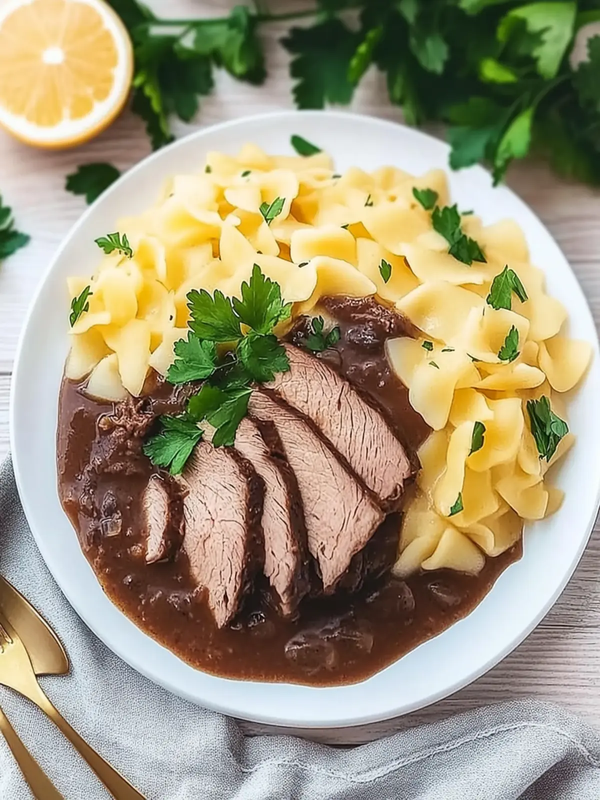Sauerbraten mit Gemüse und Rindfleisch