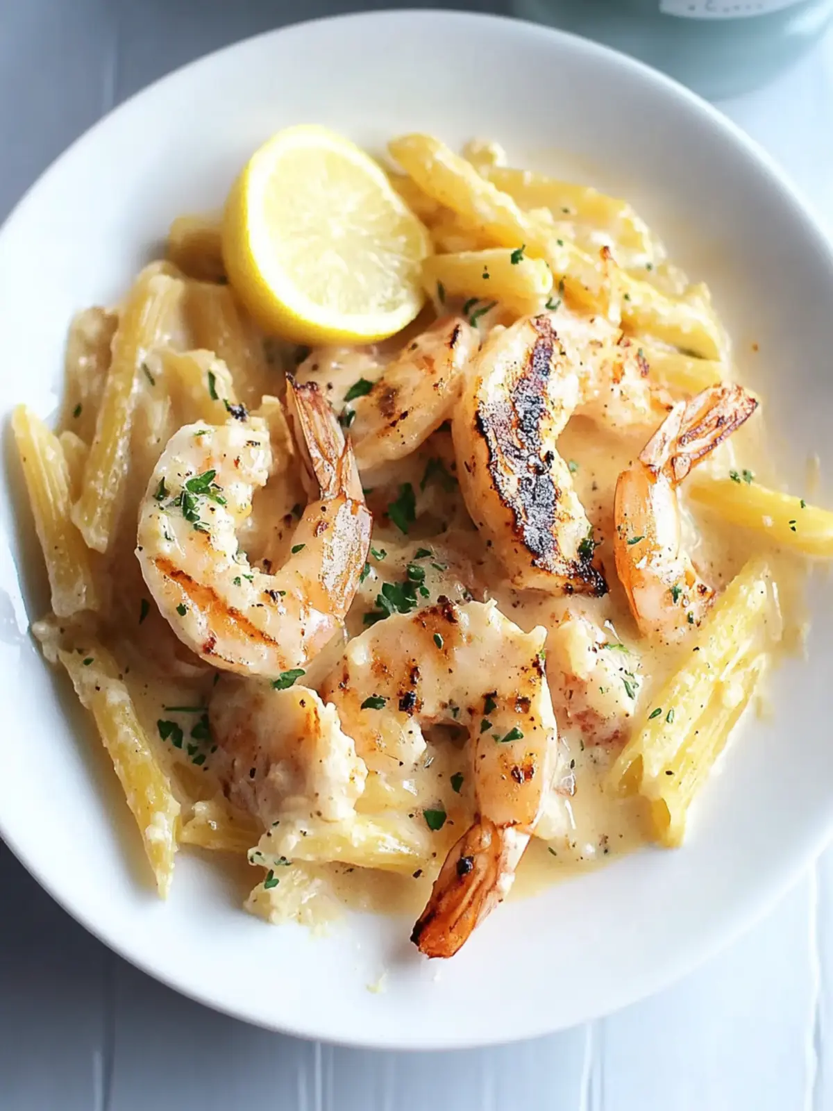 Cremige Hähnchen- und Garnelen-Alfredo-Penne