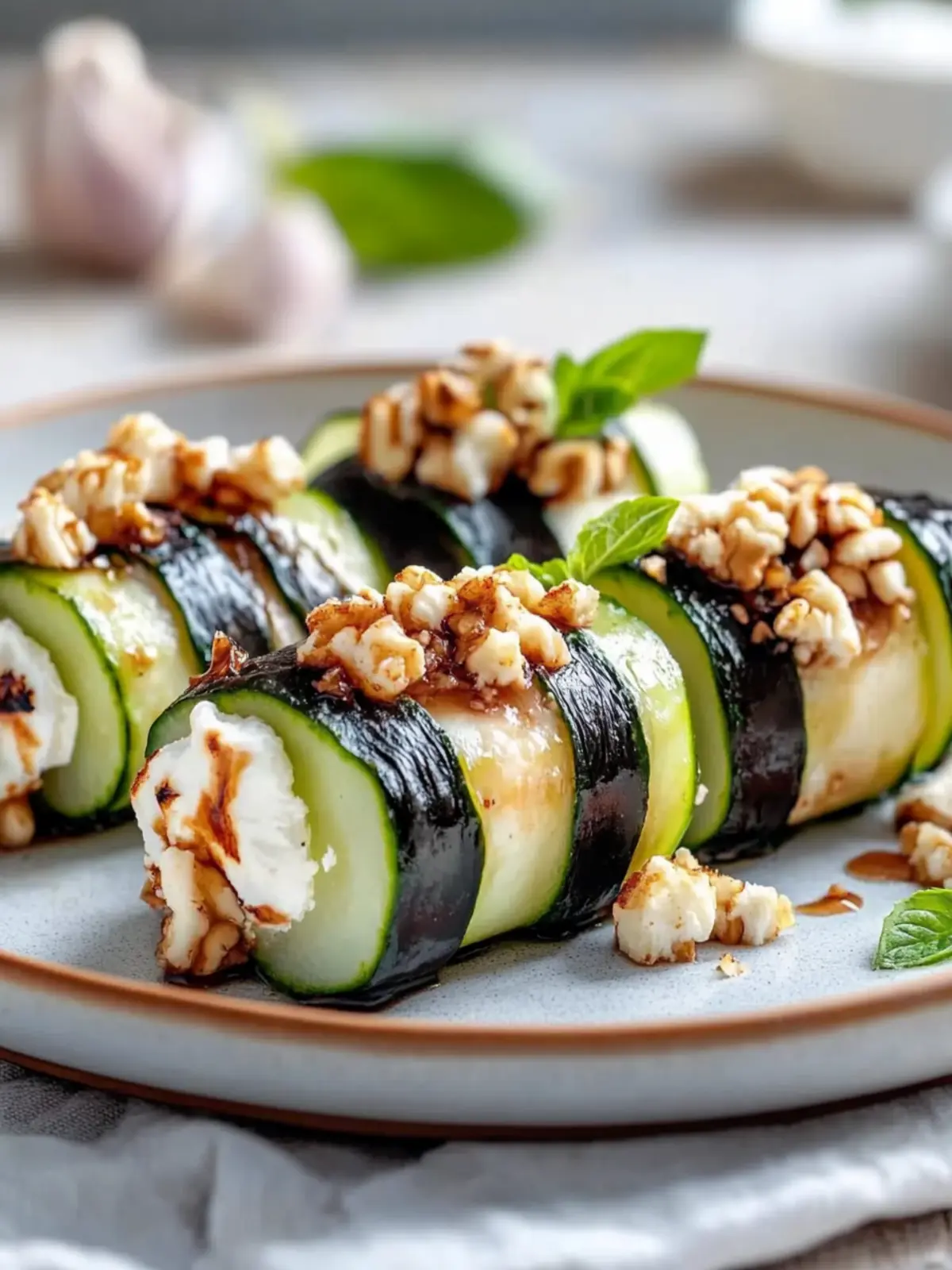 Gegrillte Zucchini, Ziegenkäse, Walnuss