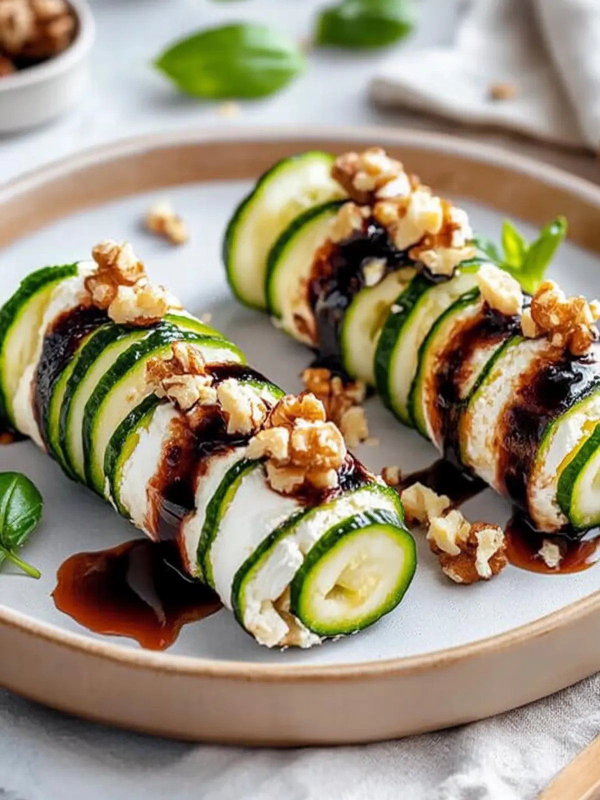 Gegrillte Zucchini, Ziegenkäse, Walnuss