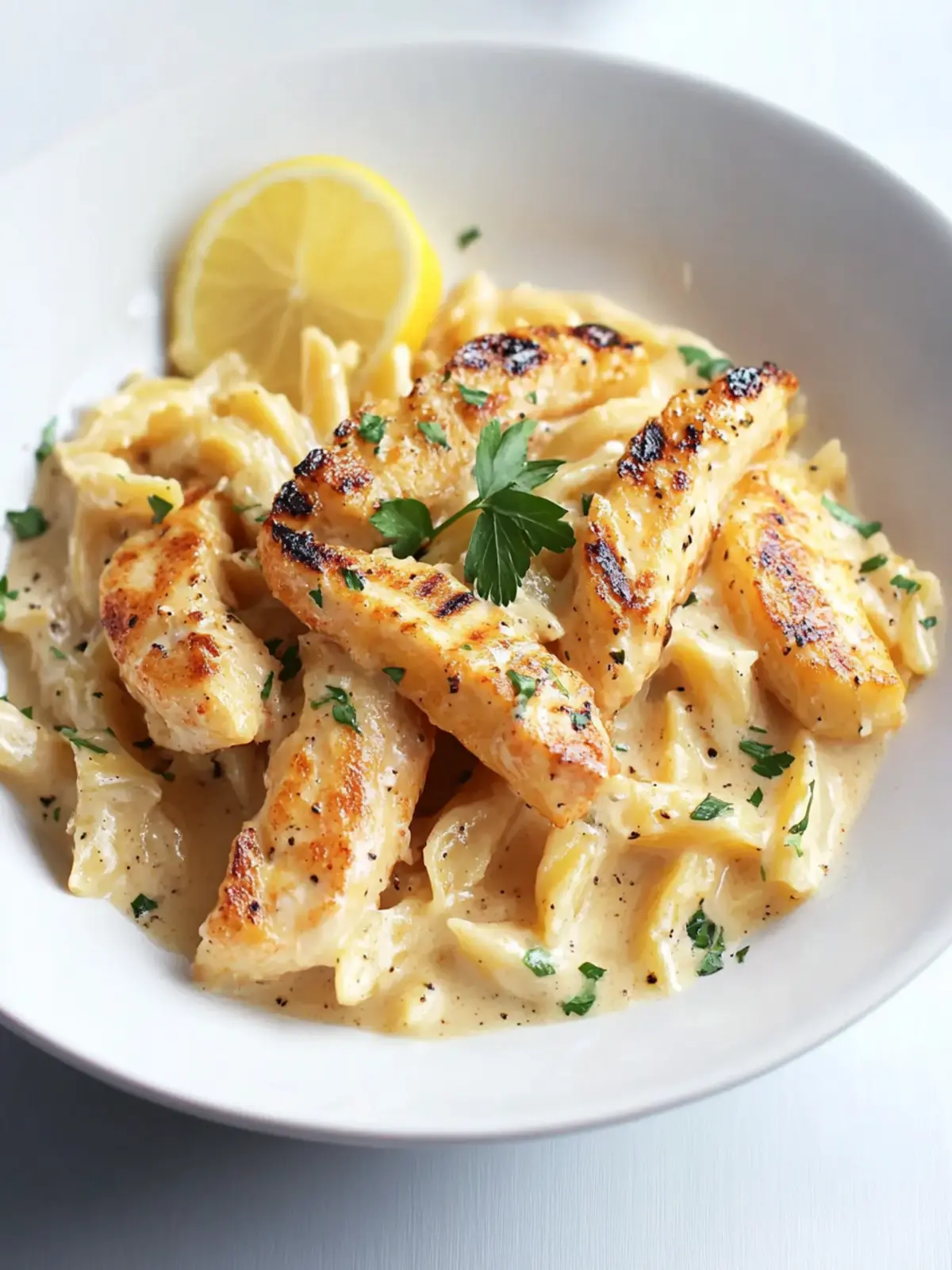 Cremige Hähnchen- und Garnelen-Alfredo-Penne