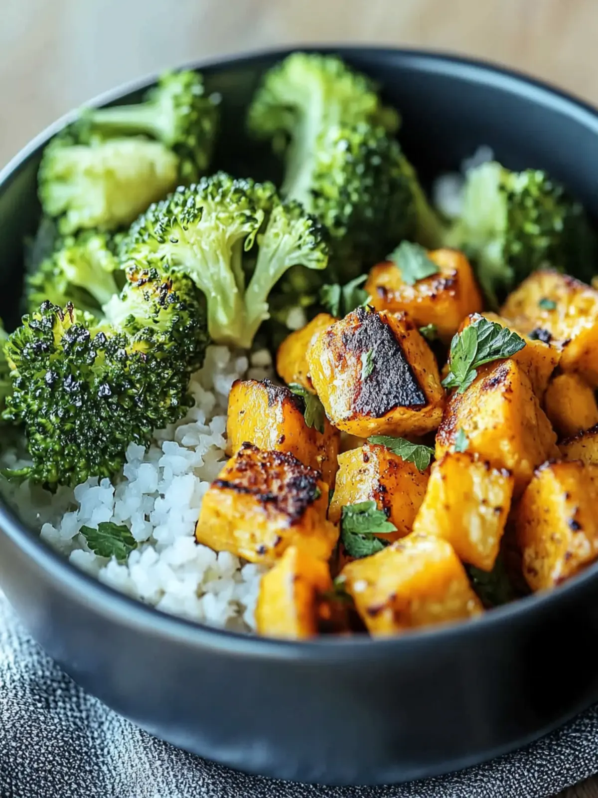 Backe Süßkartoffeln mit Brokkoli im Ofen