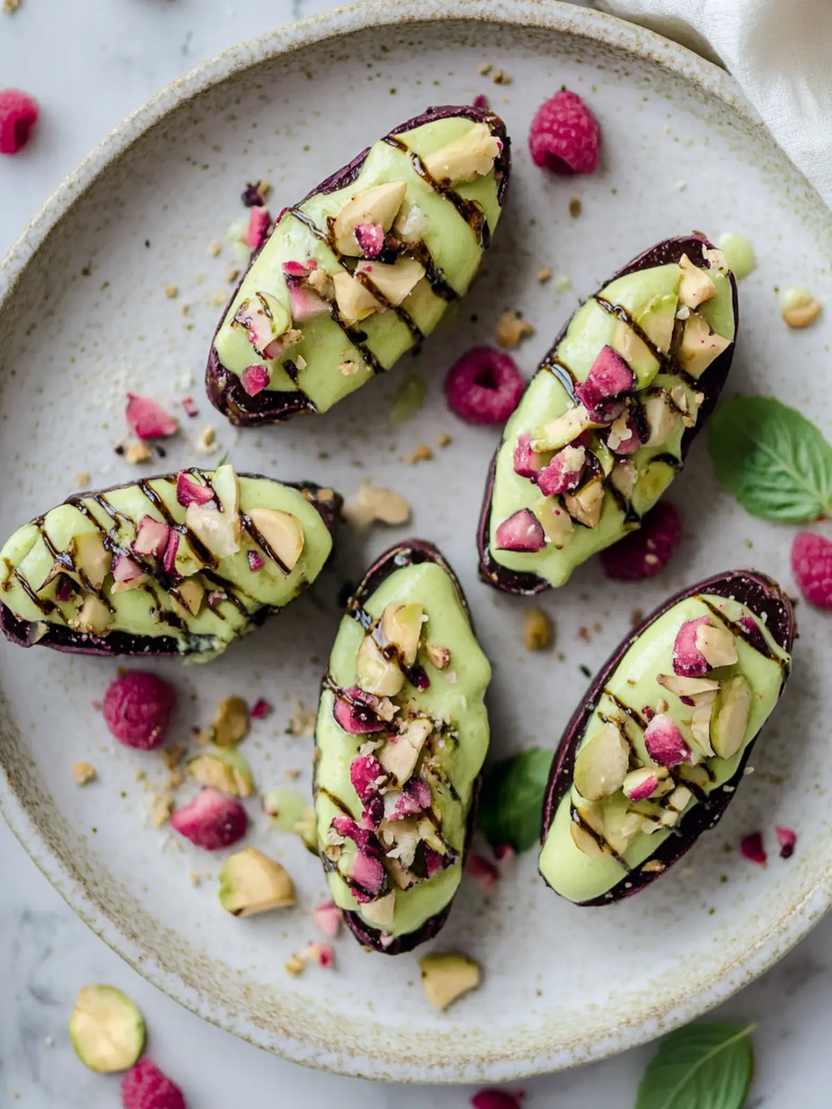 Matcha-Käsekuchen gefüllte Datteln