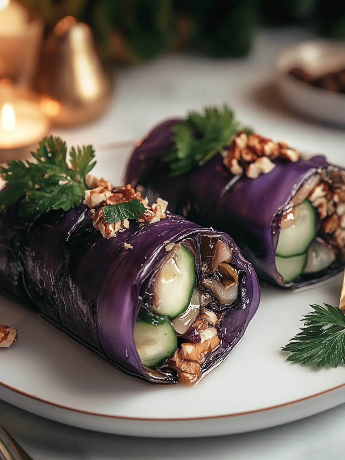 Rotkohlrouladen mit Pilz- und Nussfüllung