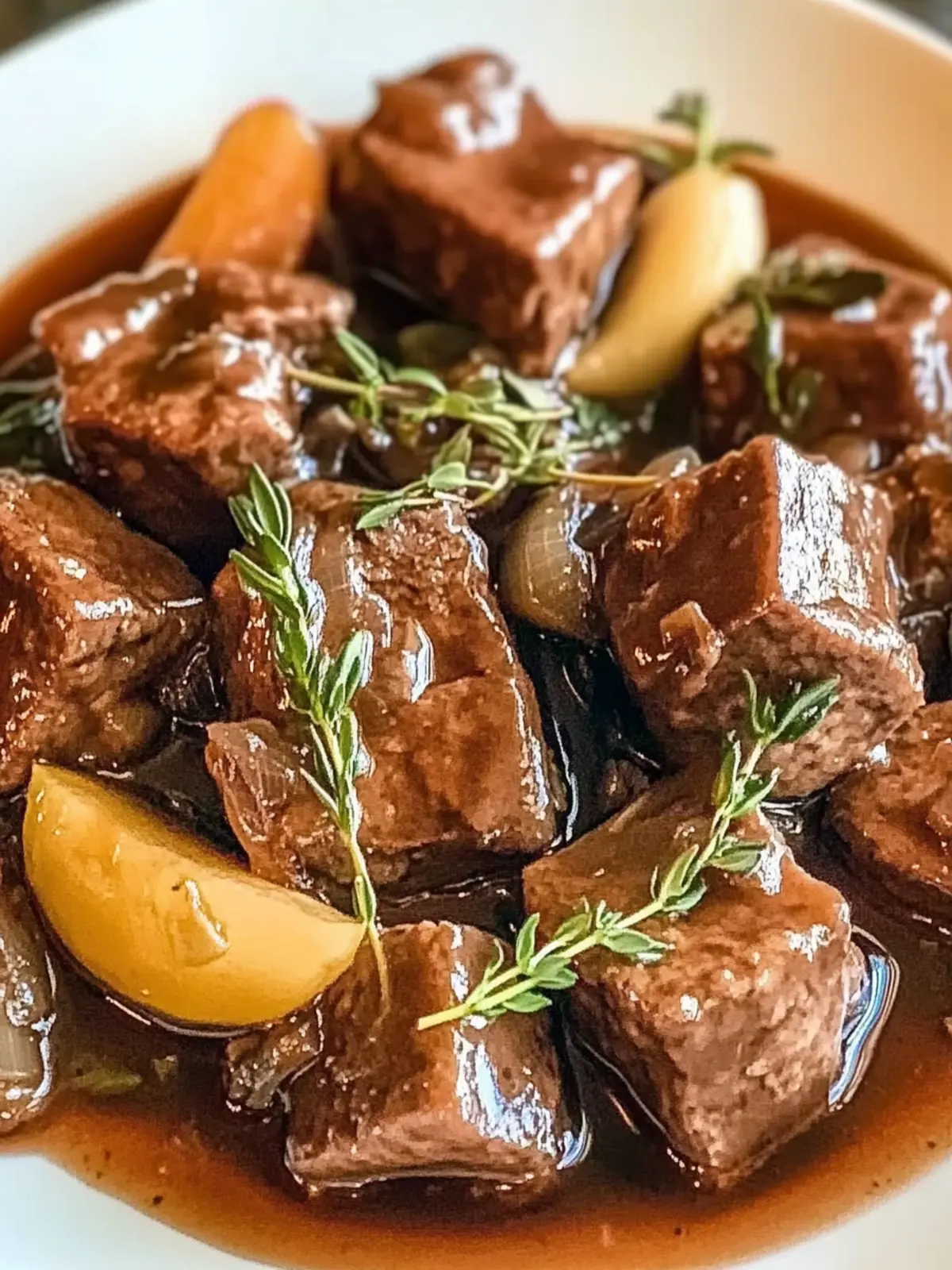 Genießen Sie zartes Rindfleisch in einer aromatischen Balsamico- und Zwiebelsauce