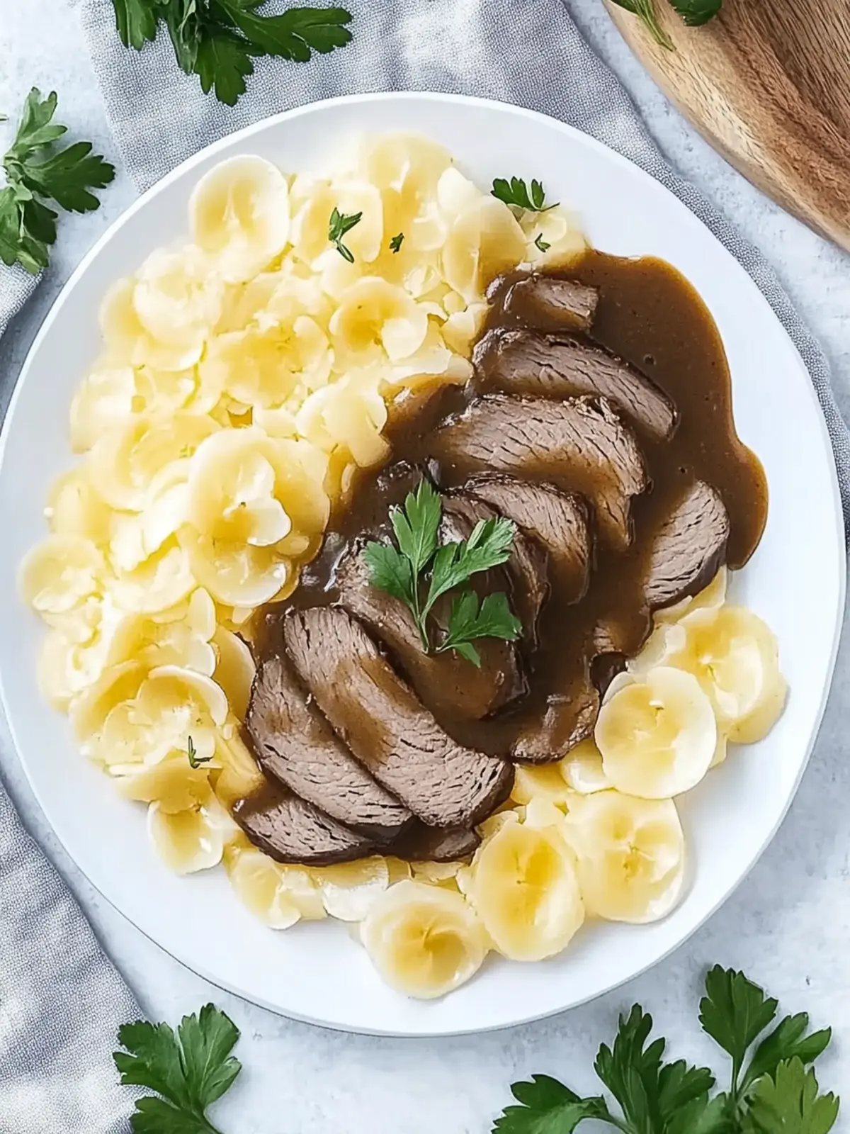 Sauerbraten mit Gemüse und Rindfleisch