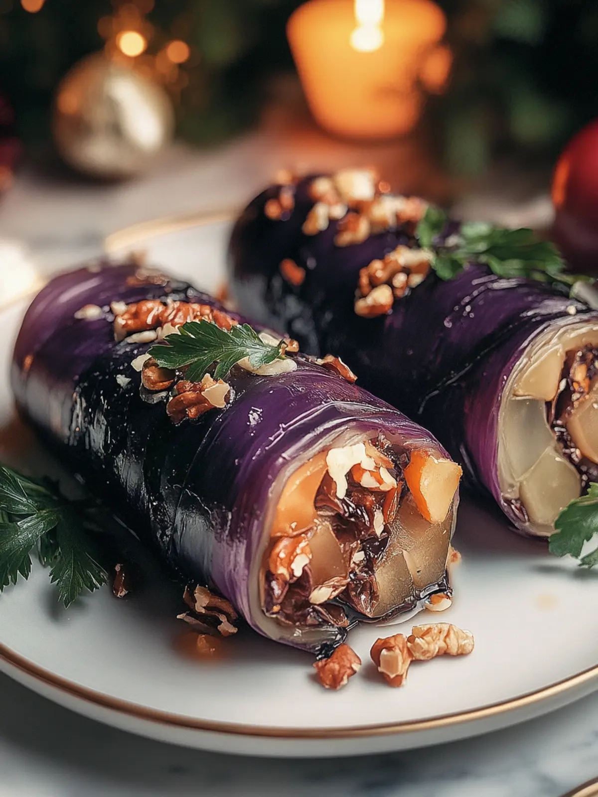 Rotkohlrouladen mit Pilz- und Nussfüllung