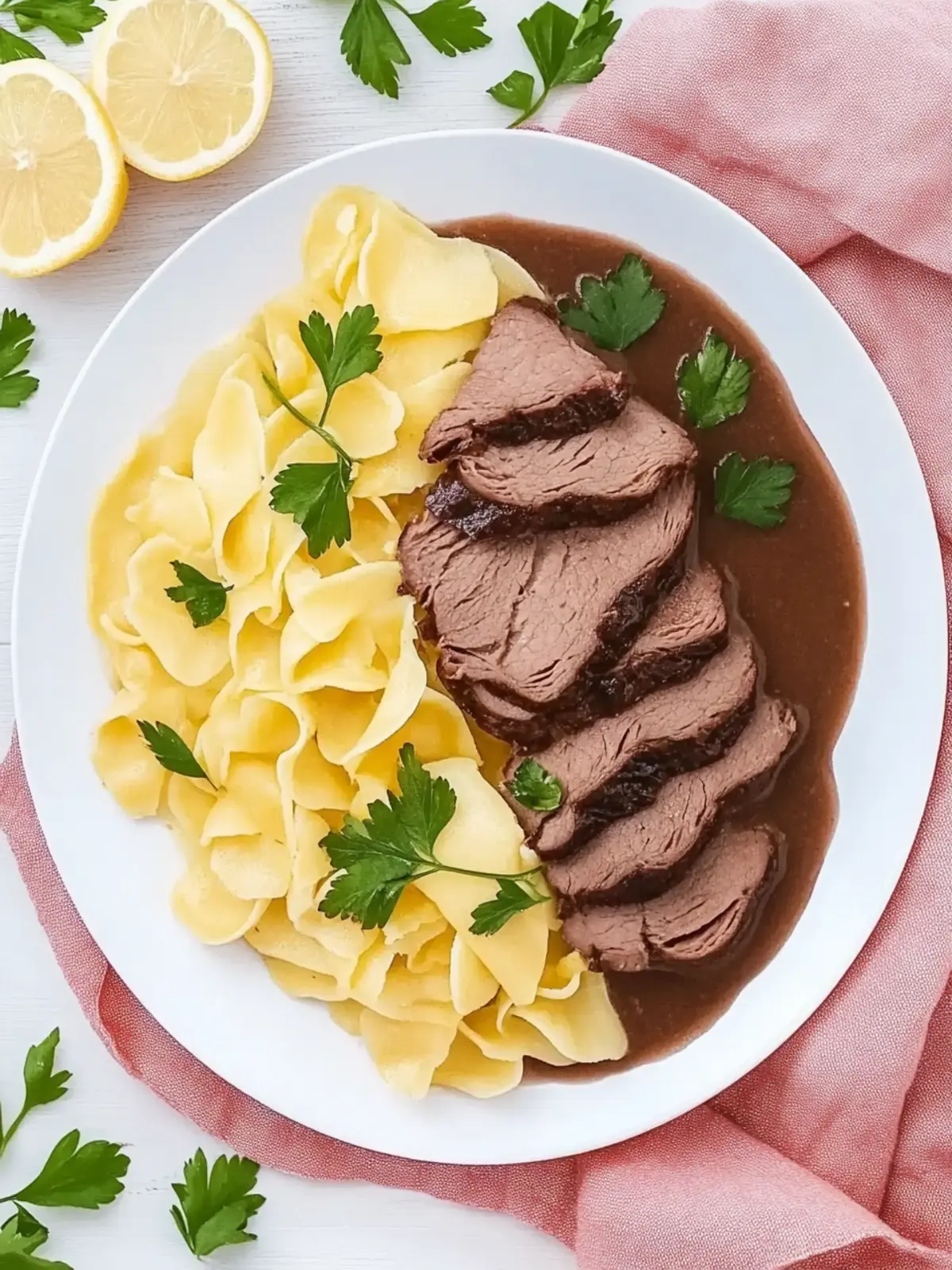 Sauerbraten mit Gemüse und Rindfleisch