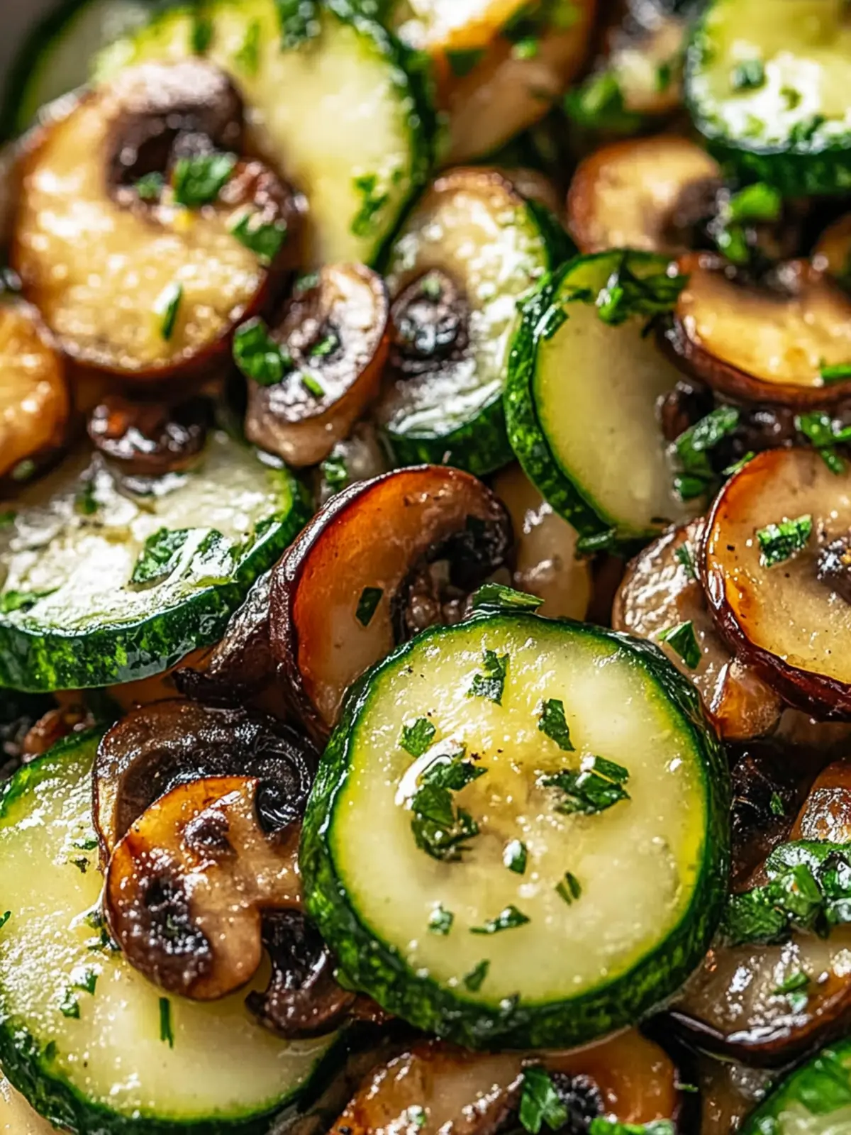 Bratgebratene Zucchini und Pilze