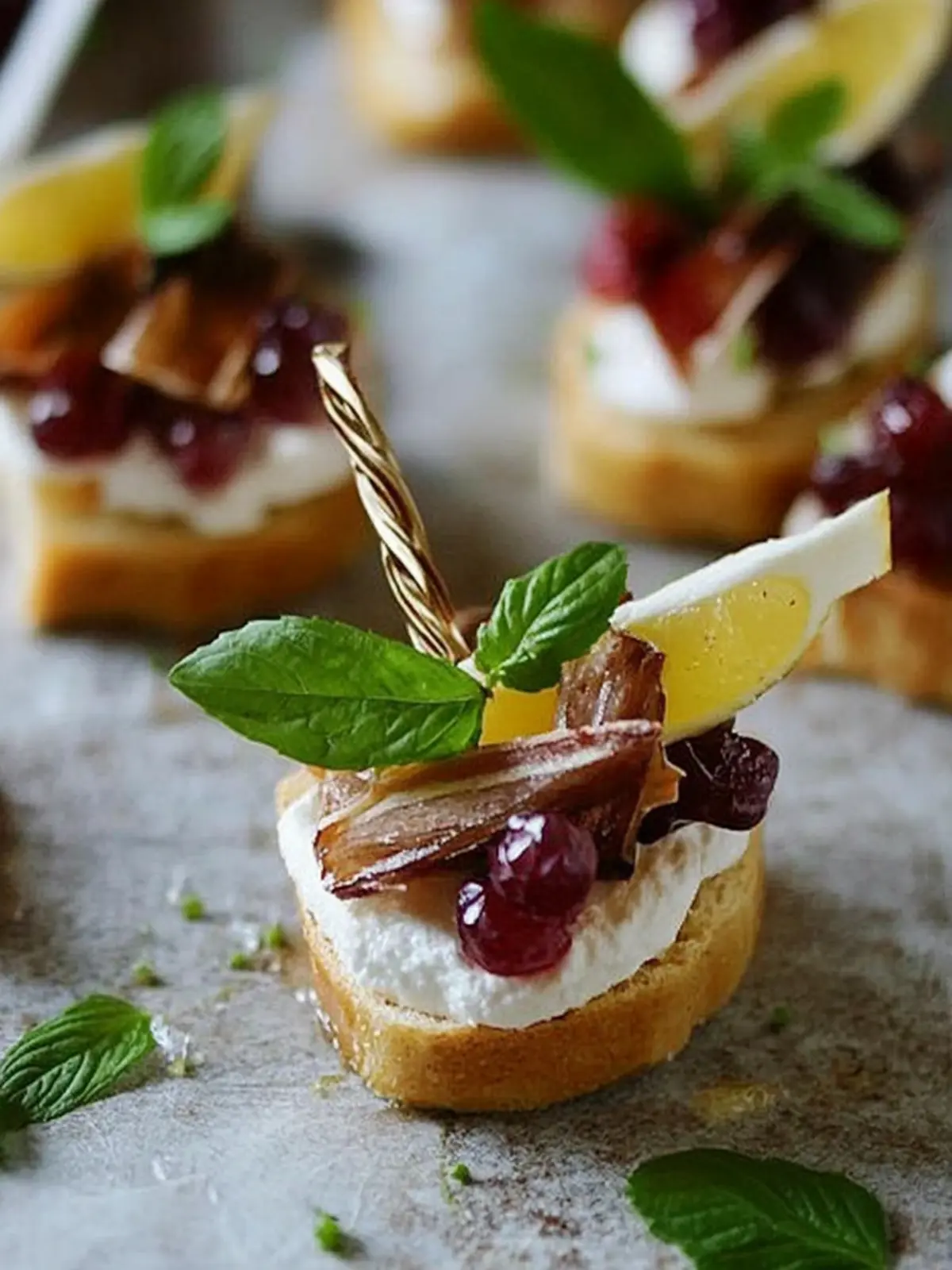 Cranberry, Brie und Prosciutto Crostini mit Balsamico-Glasur