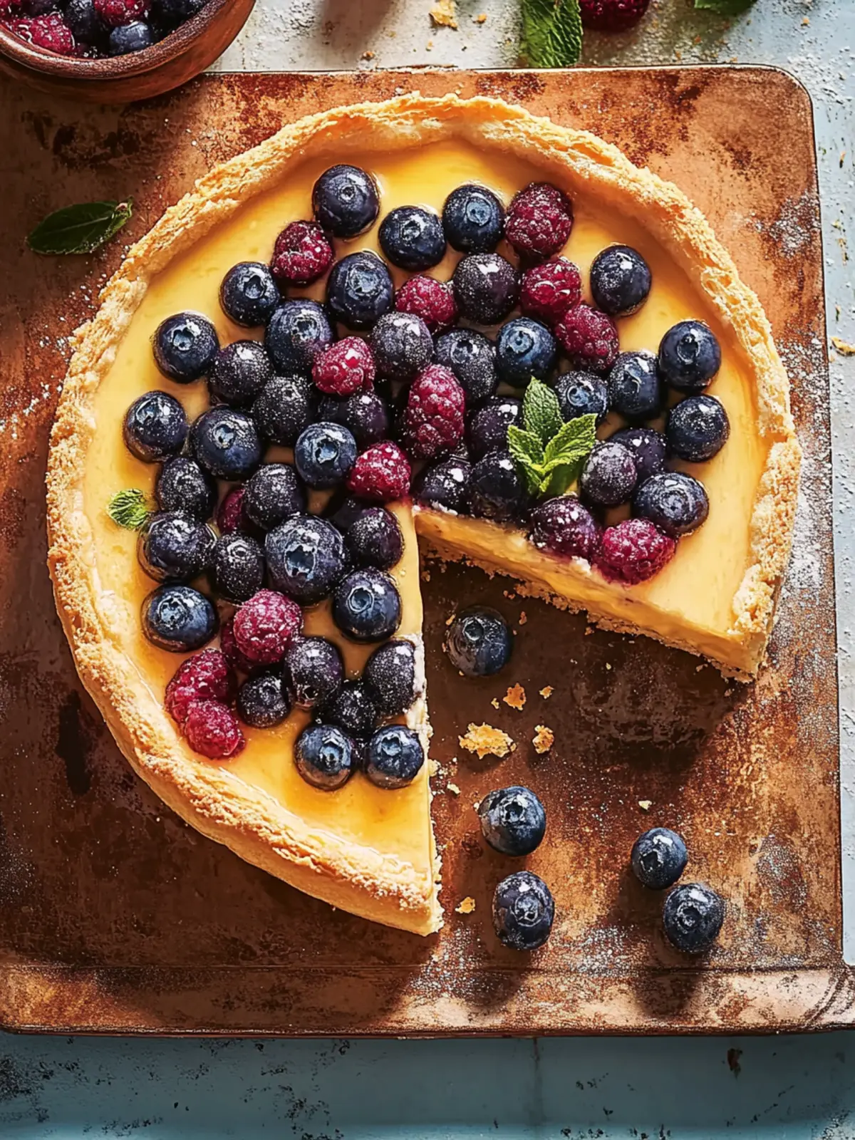 Zitronen- und Heidelbeer-Käsekuchentart