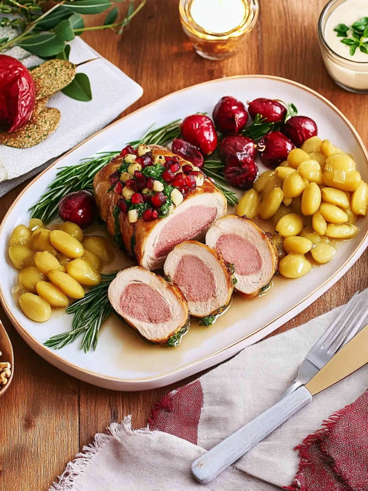 Gefülltes Schweinefilet mit Haselnuss-Gnocchi und Bohnen
