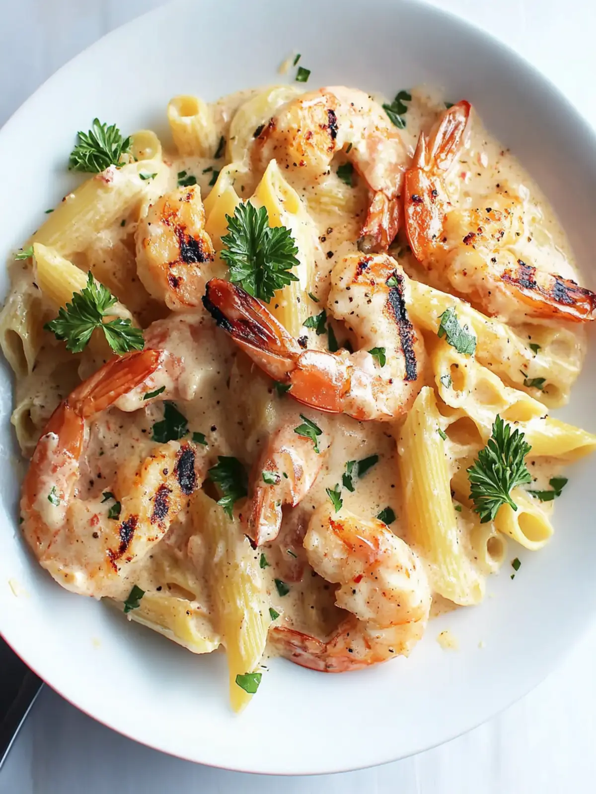 Cremige Hähnchen- und Garnelen-Alfredo-Penne