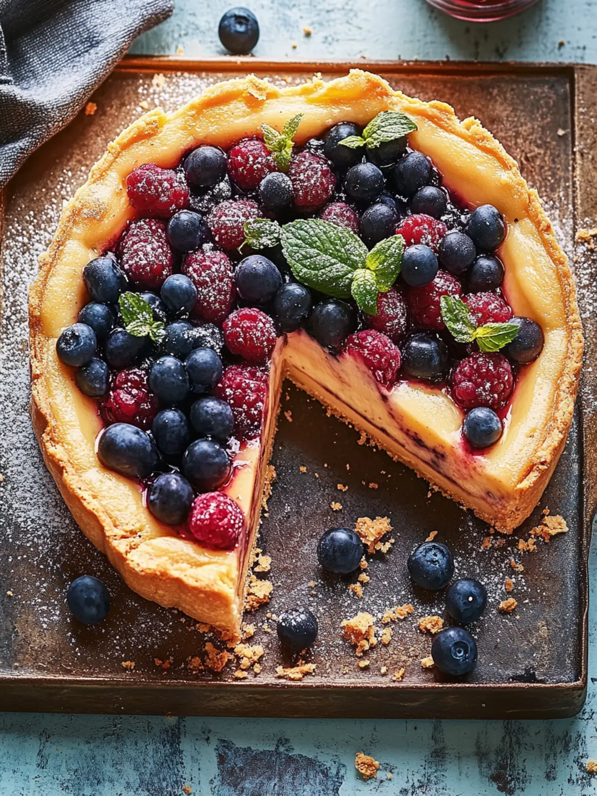 Zitronen- und Heidelbeer-Käsekuchentart