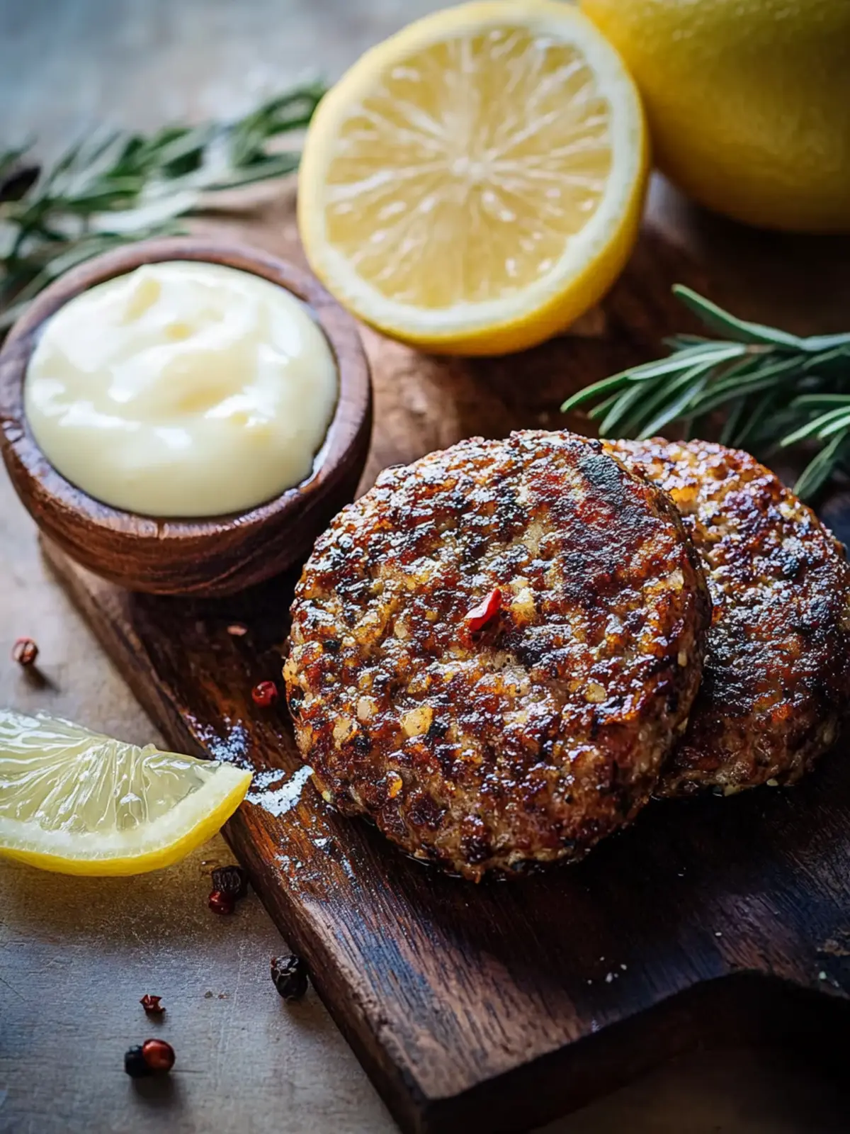 Saftiges Rinderbifteki mit Auberginenextrakt