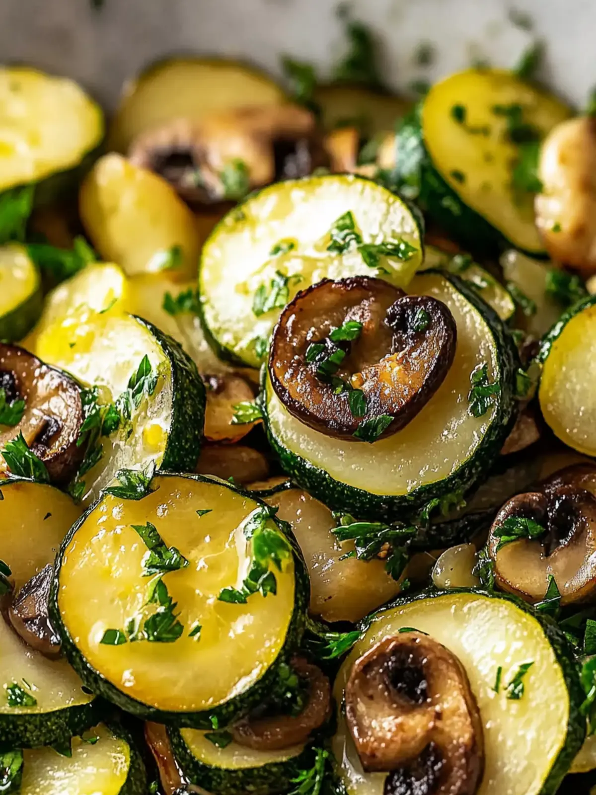 Bratgebratene Zucchini und Pilze