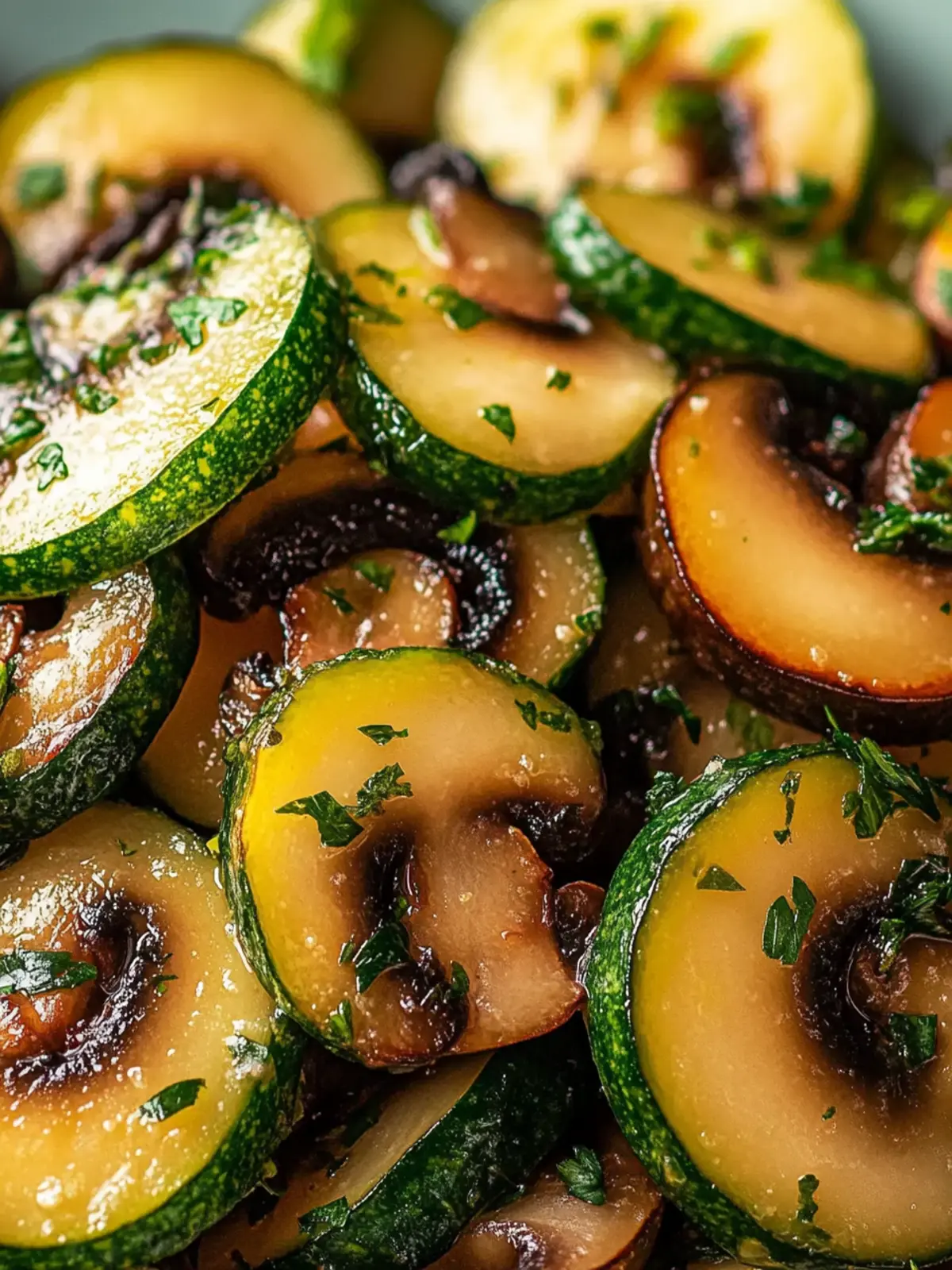 Bratgebratene Zucchini und Pilze