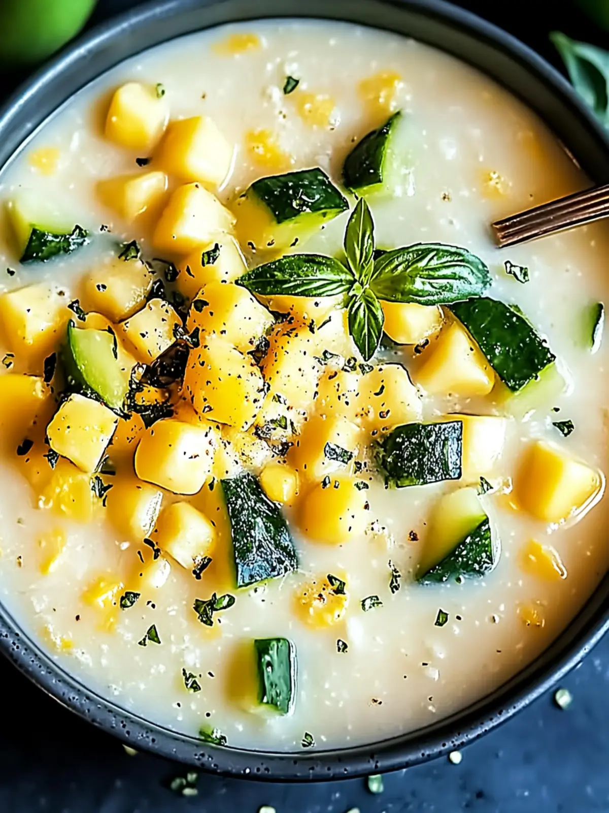 Gesunde Sommer-Mais- und Zucchini-Cremesuppe