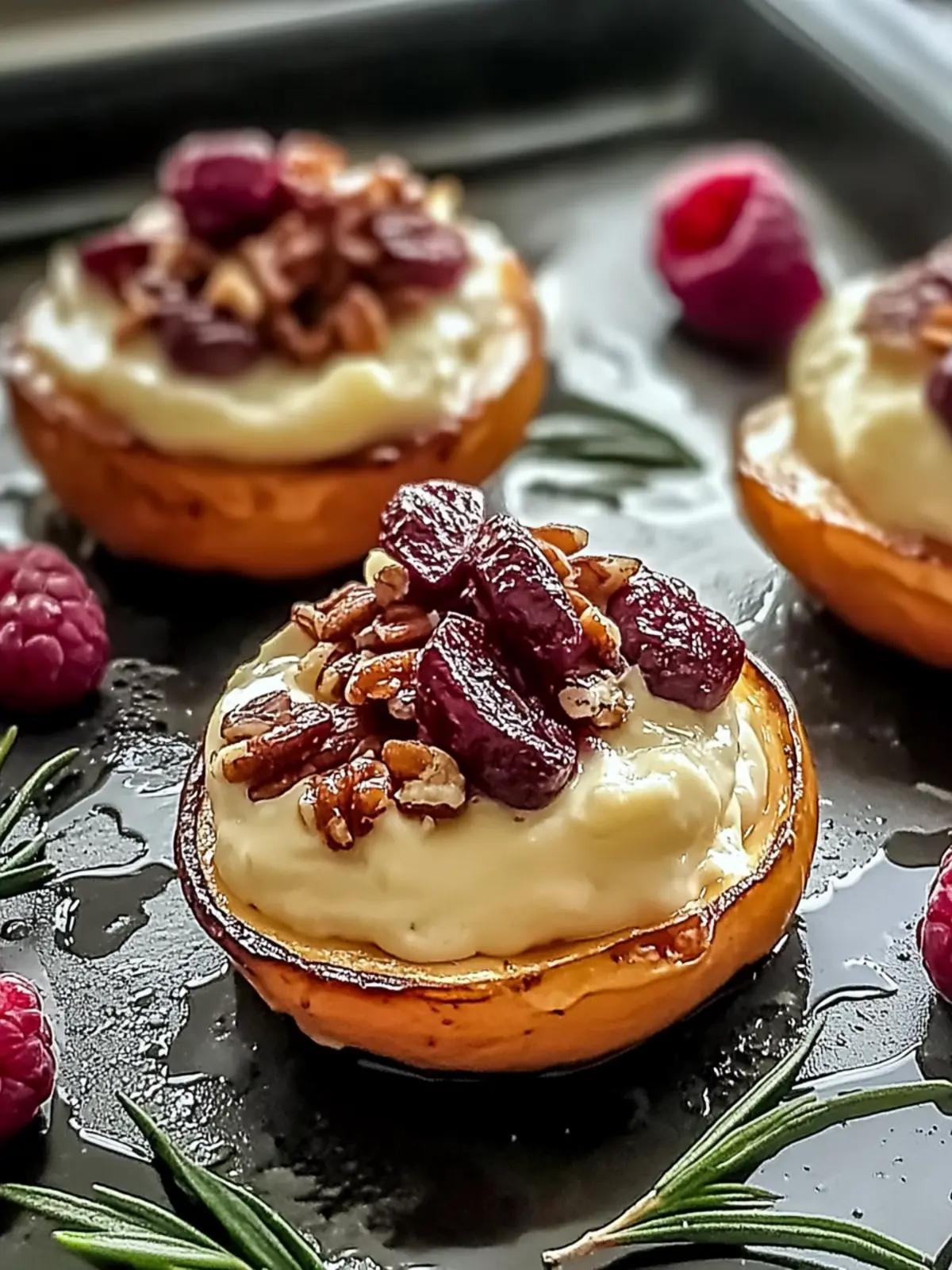 Süßkartoffelrunden mit Brie und Cranberrys