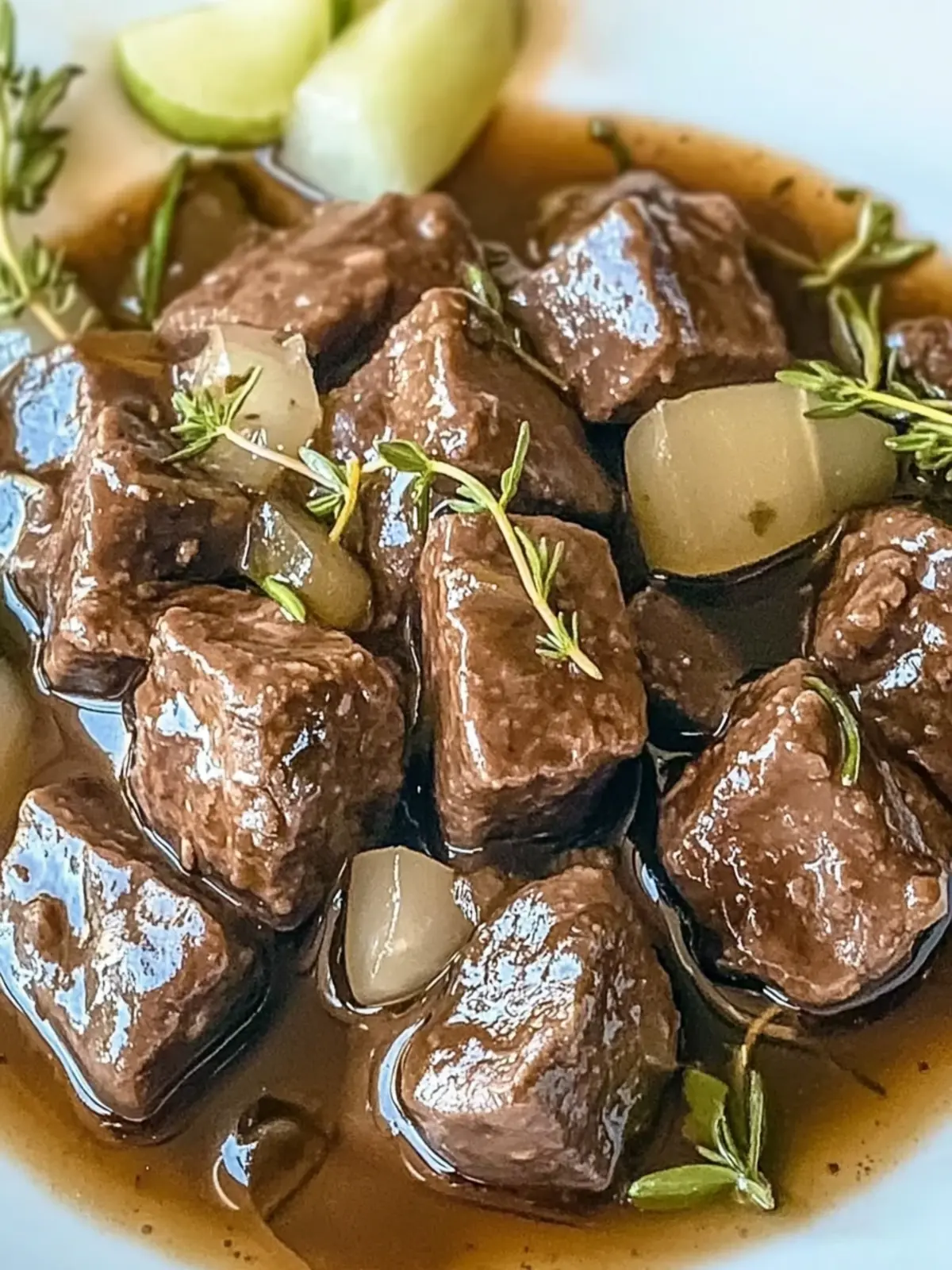 Genießen Sie zartes Rindfleisch in einer aromatischen Balsamico- und Zwiebelsauce
