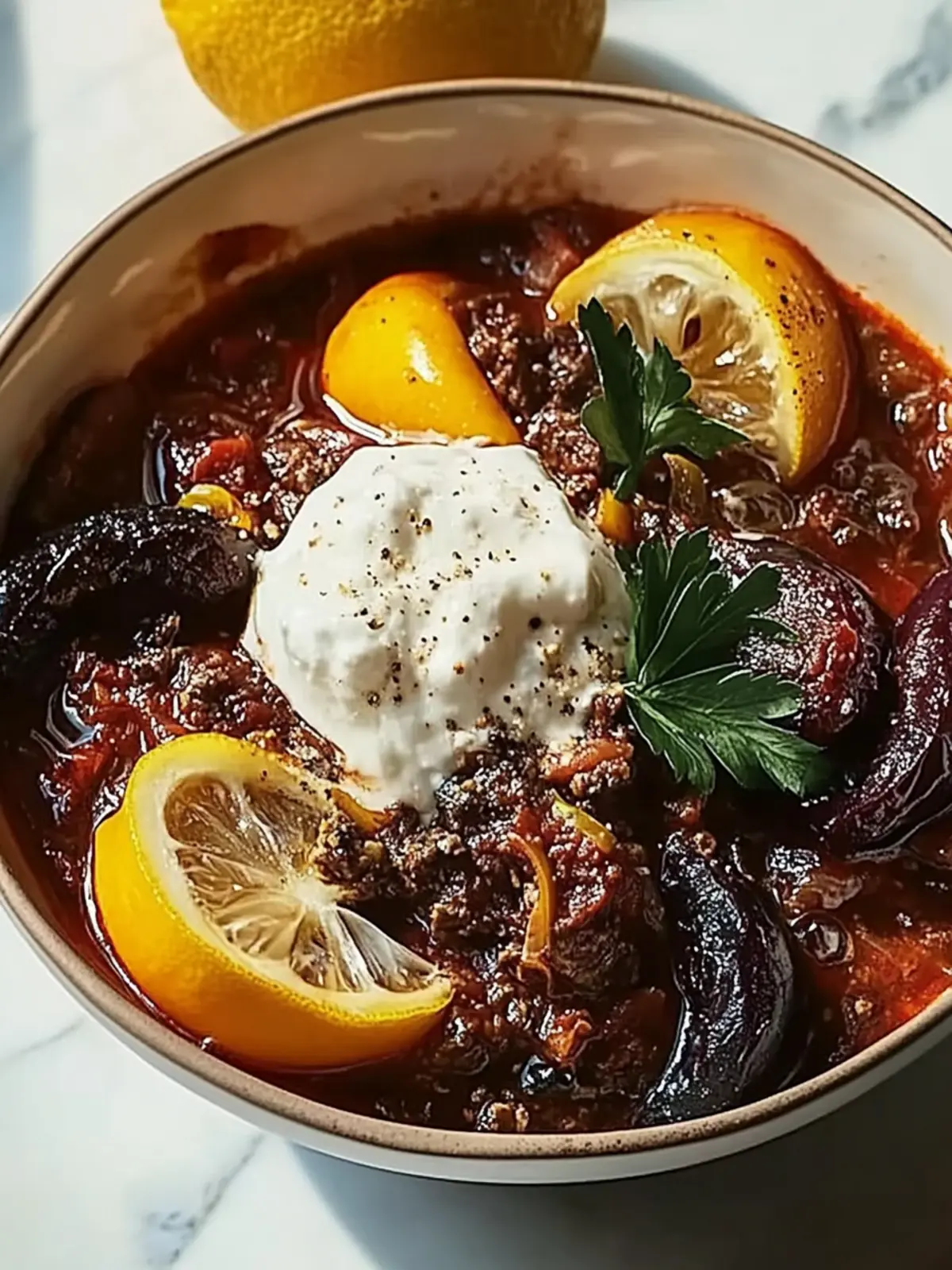 Gewürzter Auberginen- und Walnuss-Eintopf