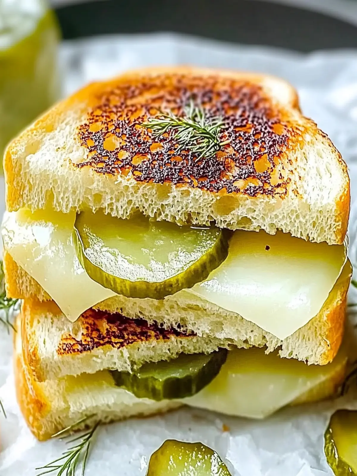 Crispy Dill Pickle Gegrilltes Käse-Sandwich