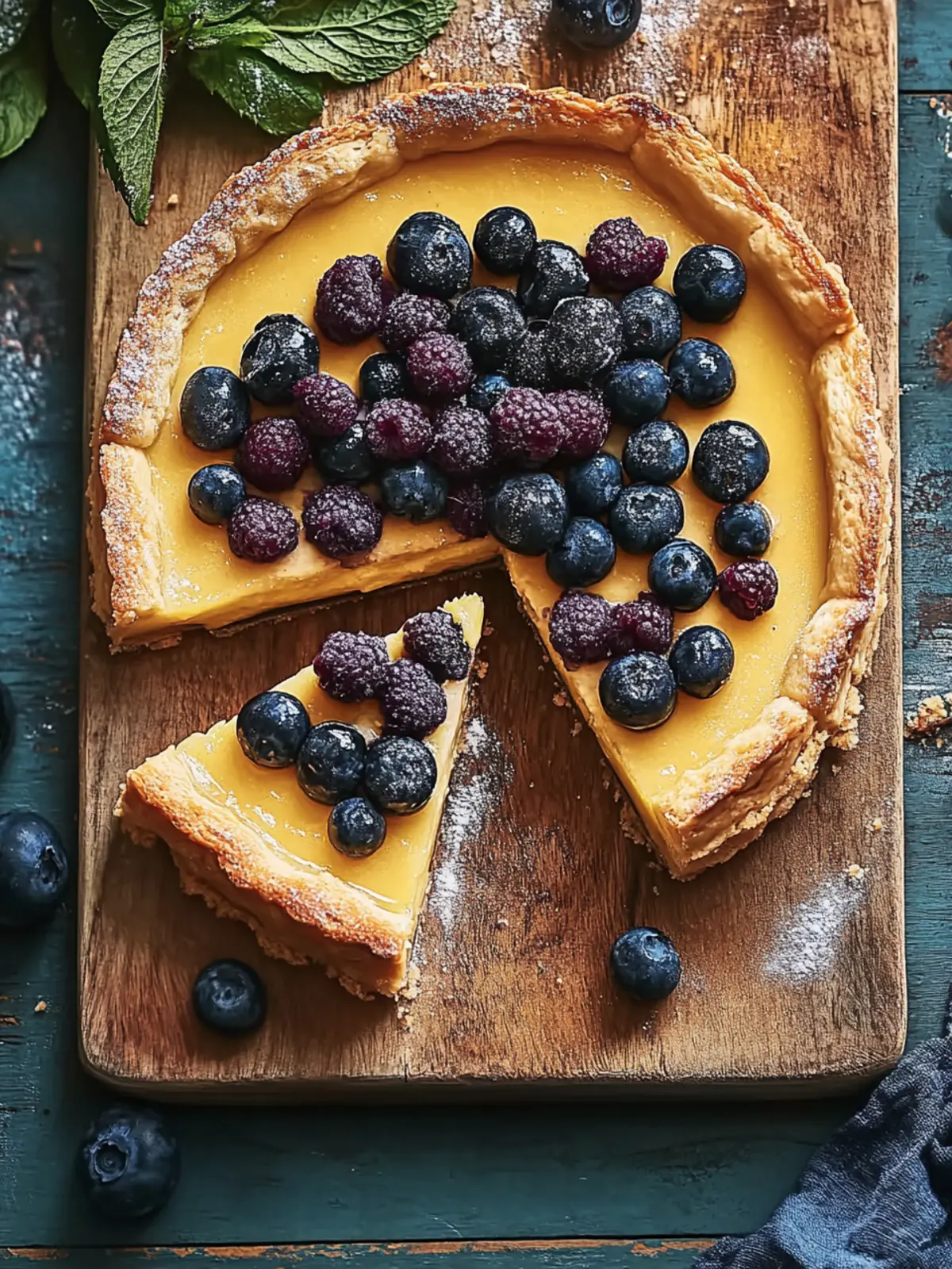 Zitronen- und Heidelbeer-Käsekuchentart