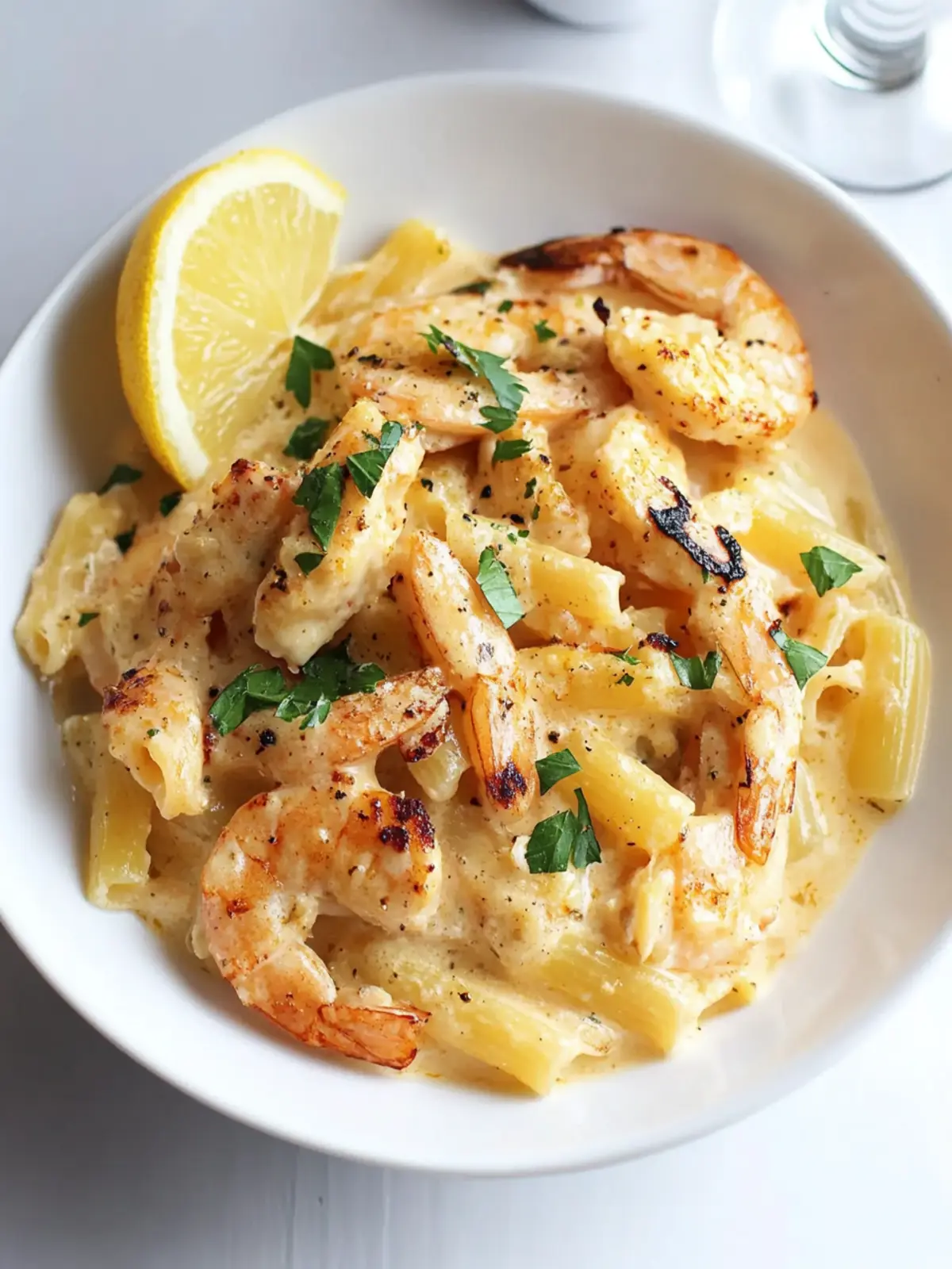 Cremige Hähnchen- und Garnelen-Alfredo-Penne