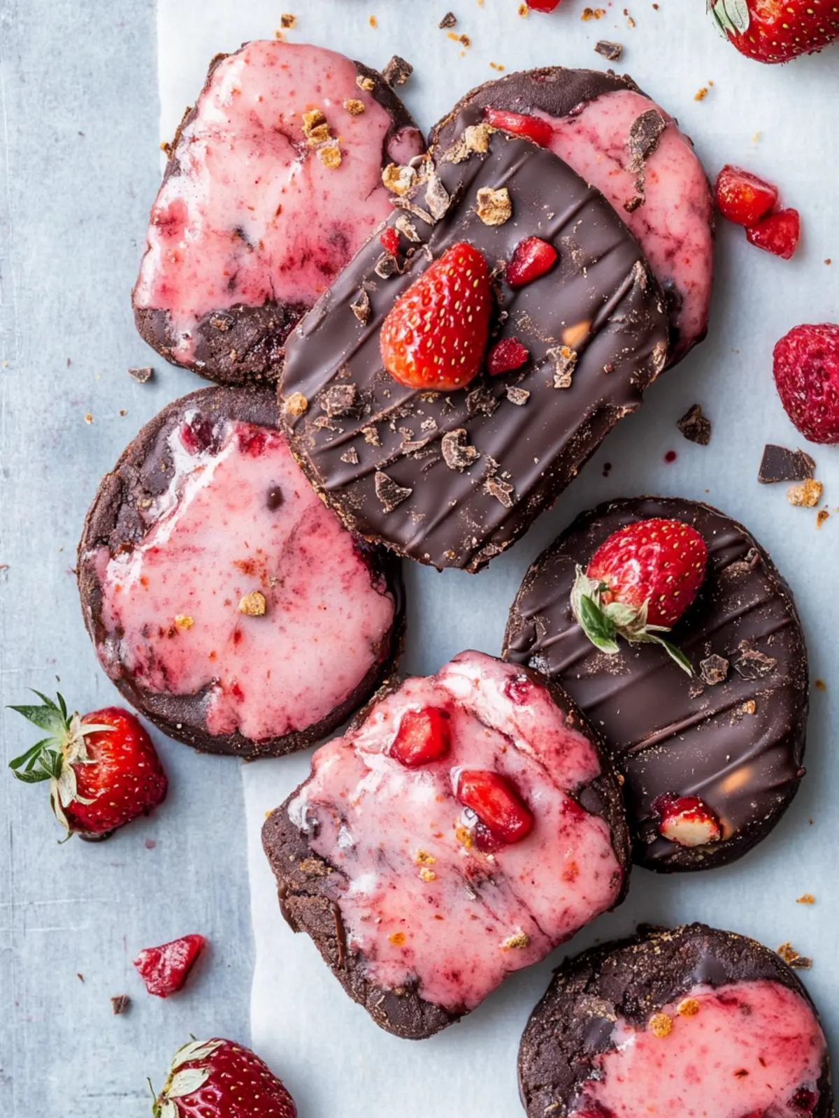 Schokoladenüberzogene Erdbeerkekse