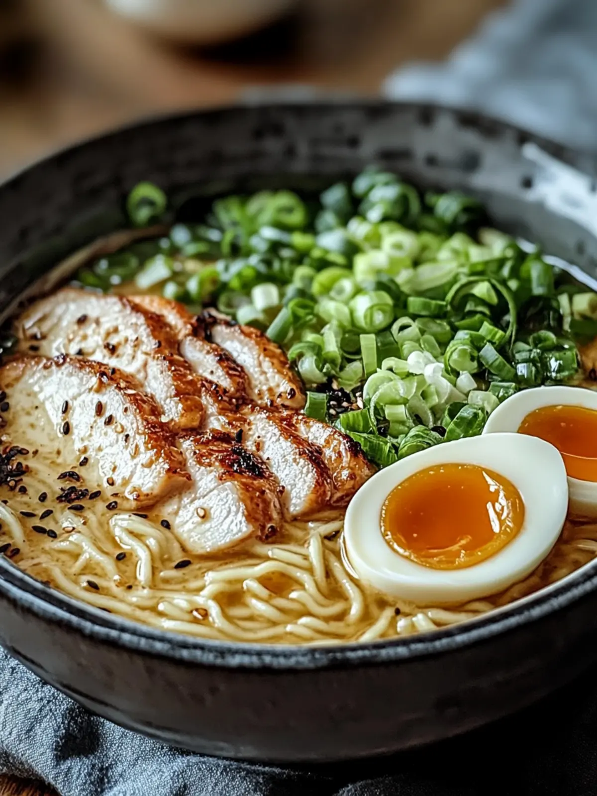 Feuriges Hähnchenramen mit cremiger Knoblauchsauce
