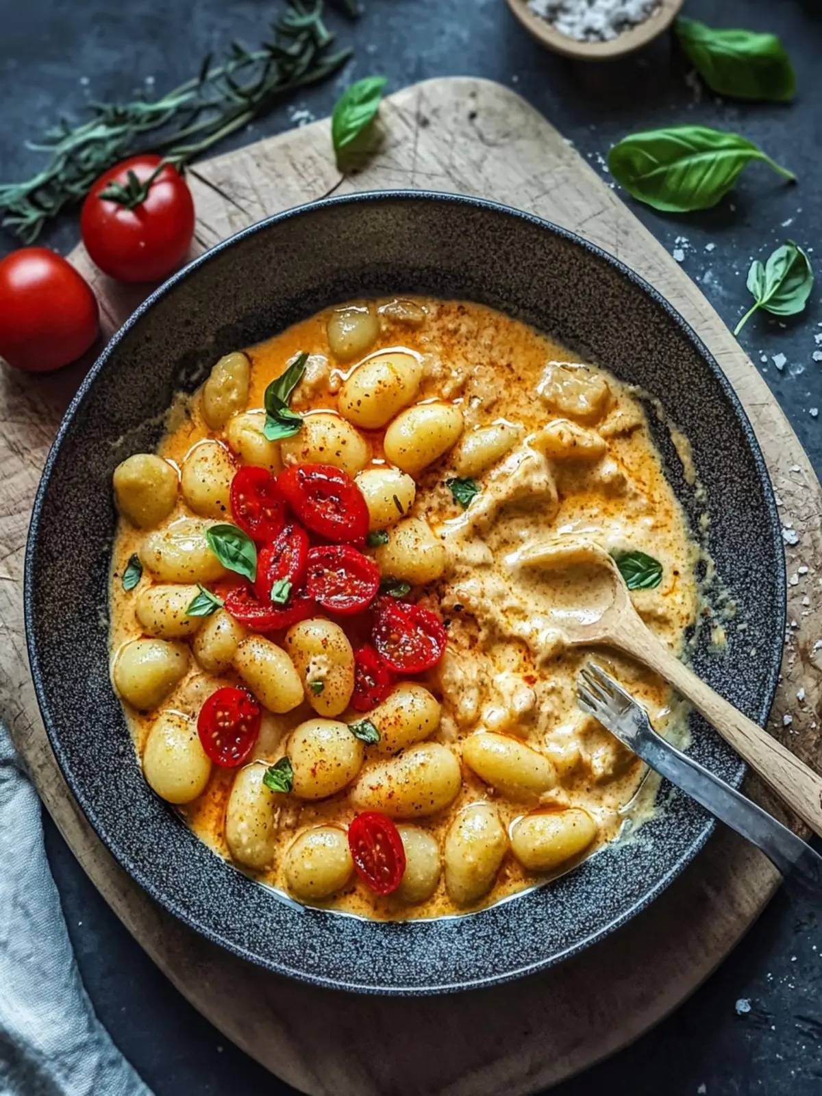 Paprika-Cremesauce-Hühnchen mit Gnocchi